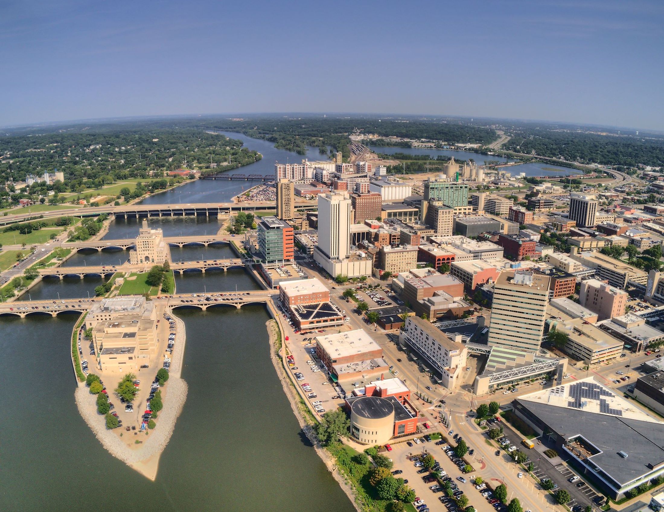 Aerial view of Cedar Rapids, Iowa during summer. 