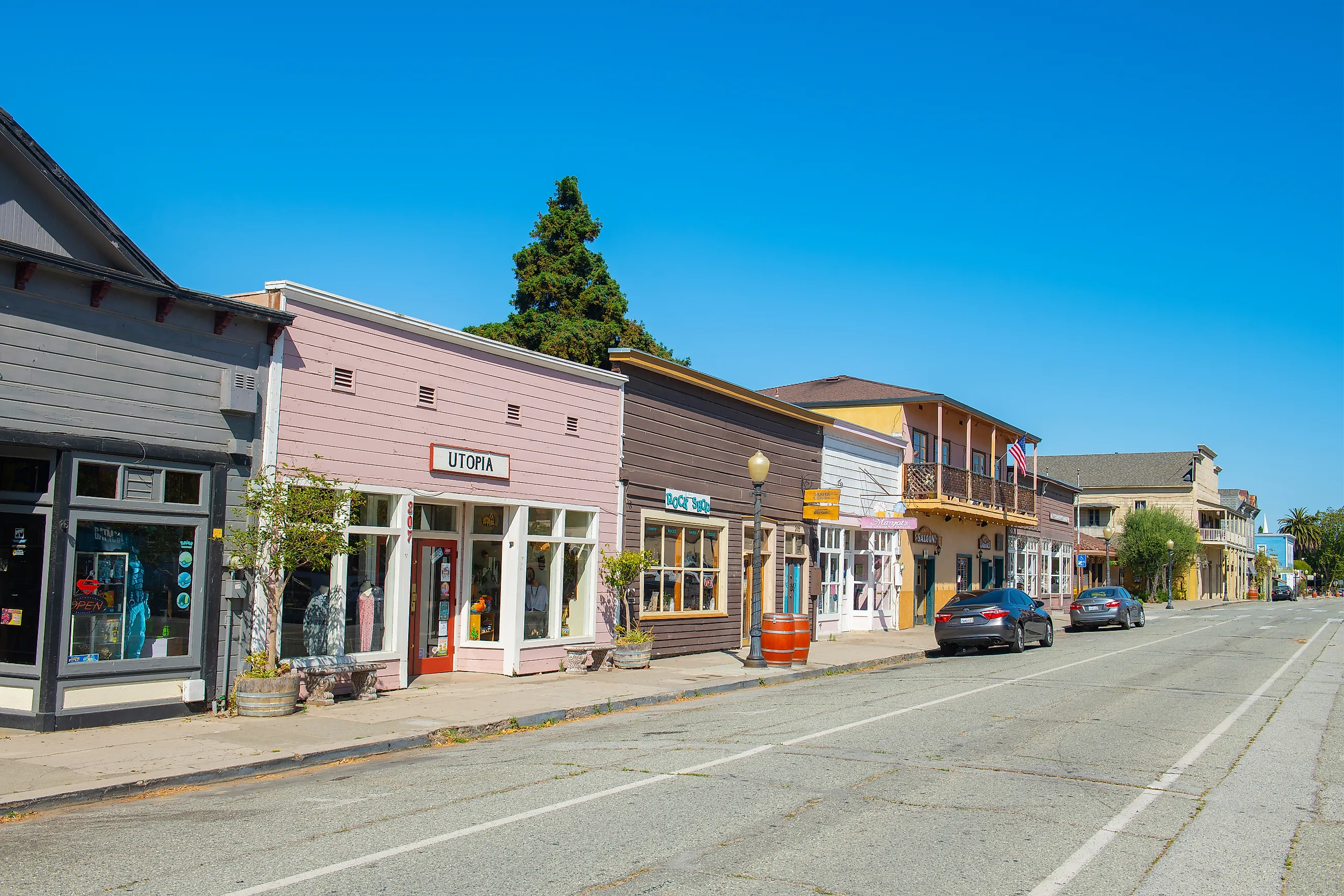 Historic commercial buildings on Third Street in the town center of San Juan Bautista, California. Editorial credit: Wangkun Jia / Shutterstock.com