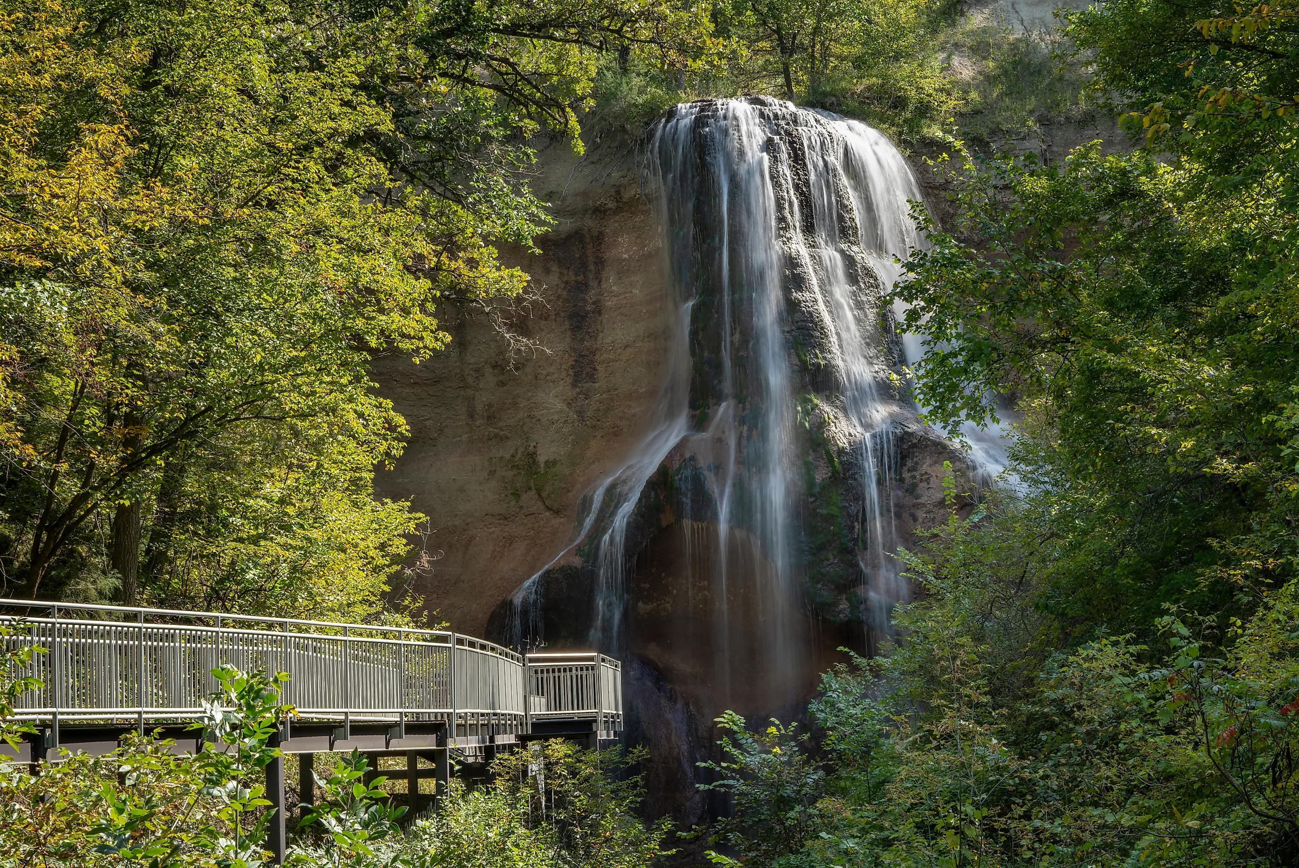 Waterfall and walkway in Smith Falls Sate Park in Nebraska. 