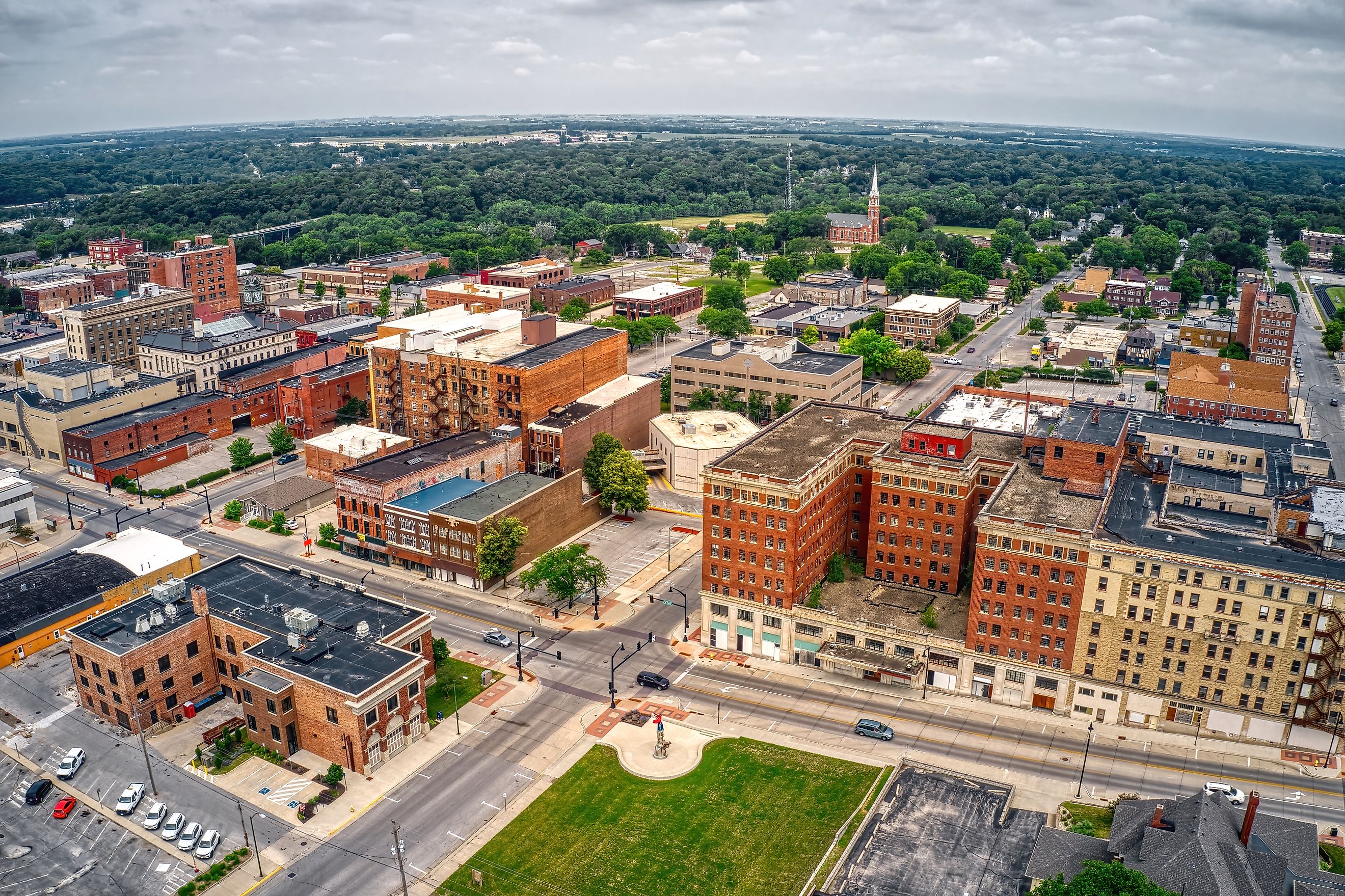 Aerial view of Fort Dodge, Iowa, in summer.