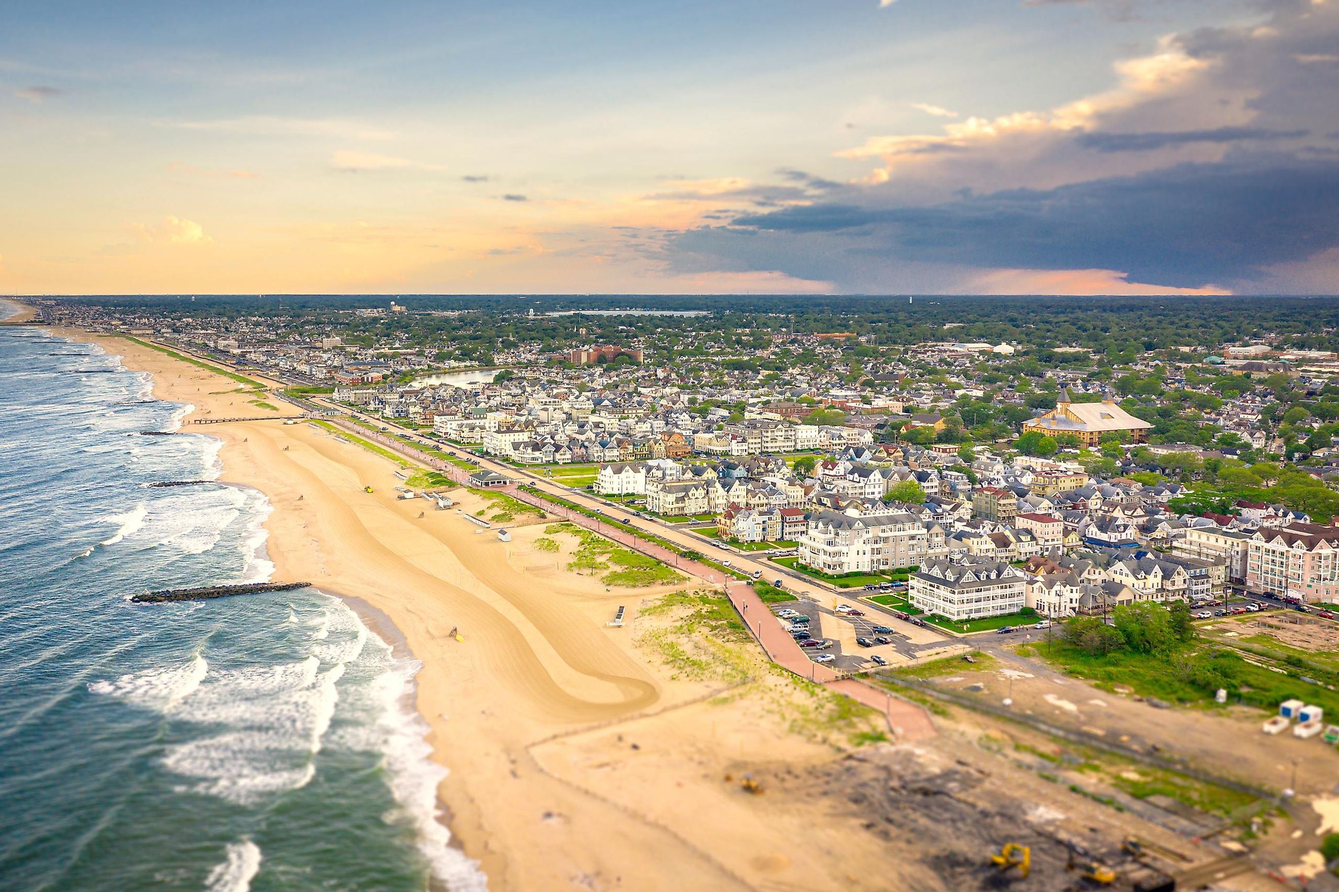 Aerial view of the Asbury Park beach and town.