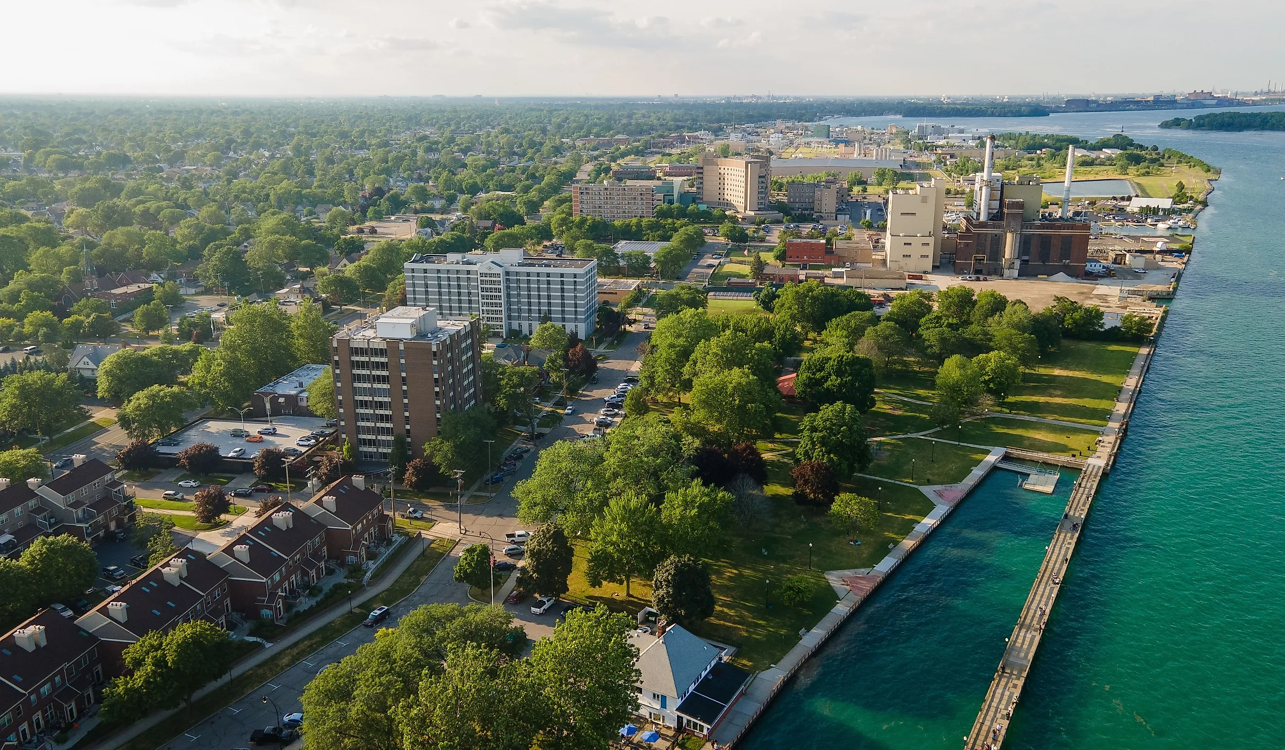 This breathtaking aerial photo of Wyandotte captures the picturesque city in the golden hour before sunset.