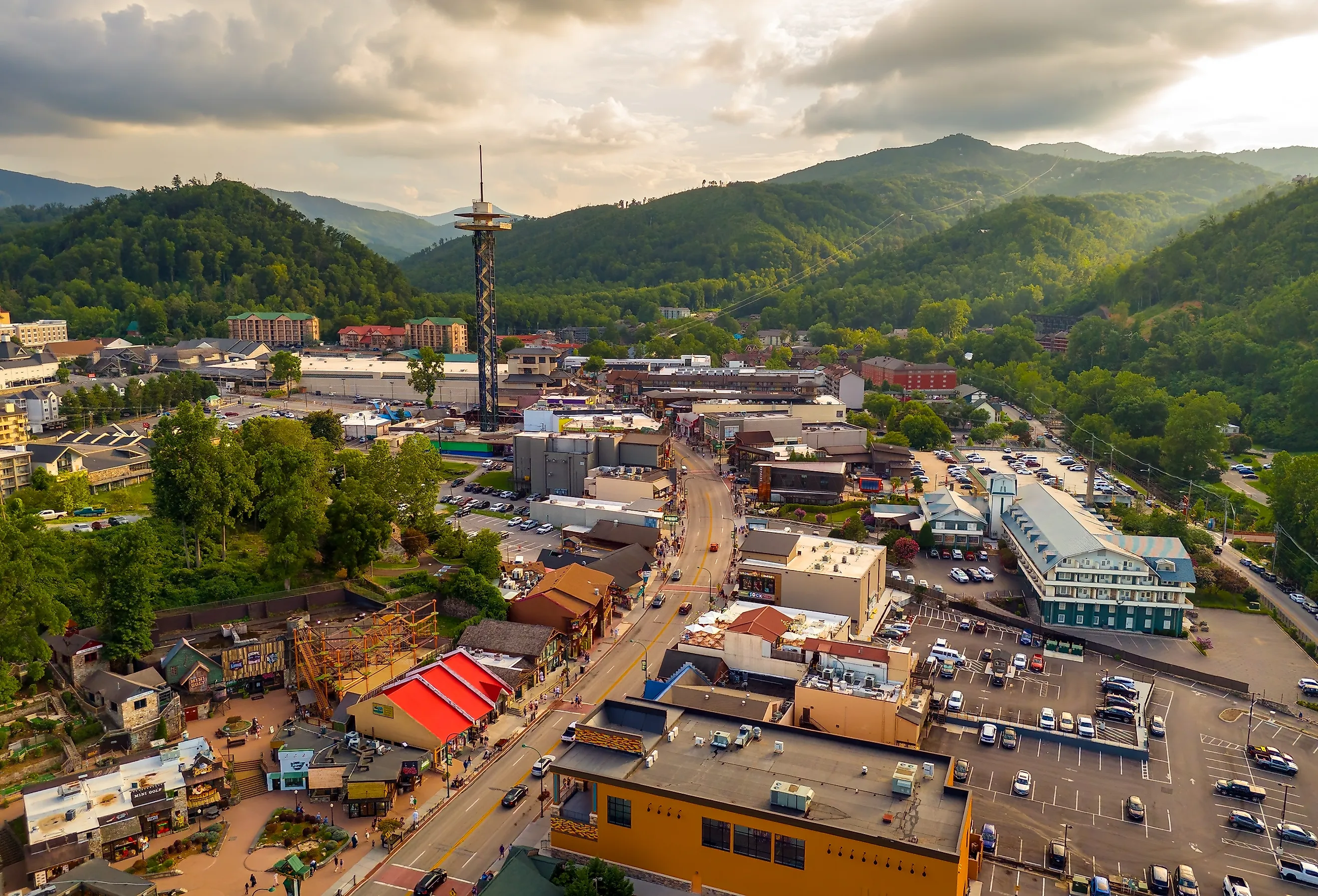 Aerial view of Gatlinburg, Tennessee. Editorial credit: Bilanol / Shutterstock.com