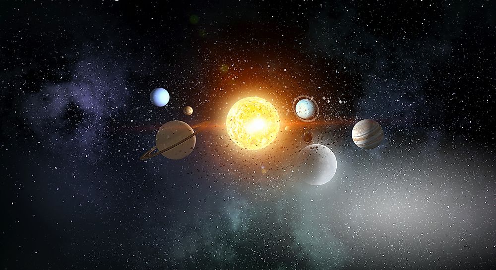A 3D rendering of the Solar System.