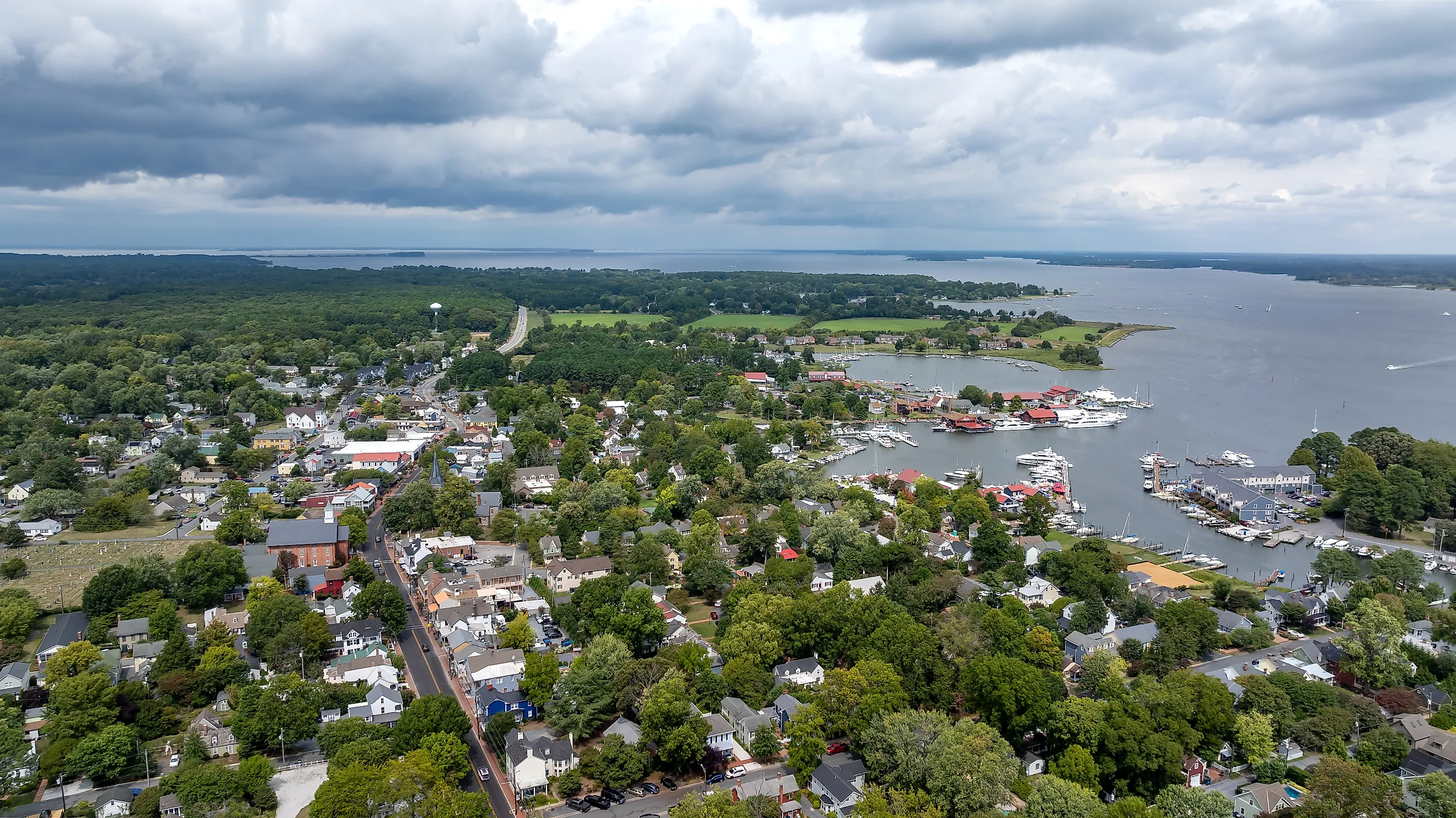 Aerial view of St. Michaels, Maryland.