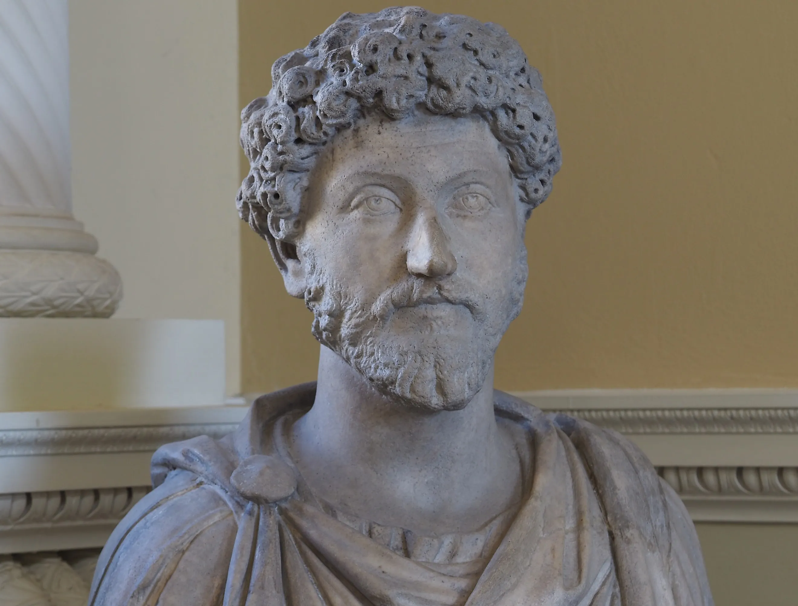 Statue of the head of Emperor Marcus Aurelius, a Stoic philosopher.