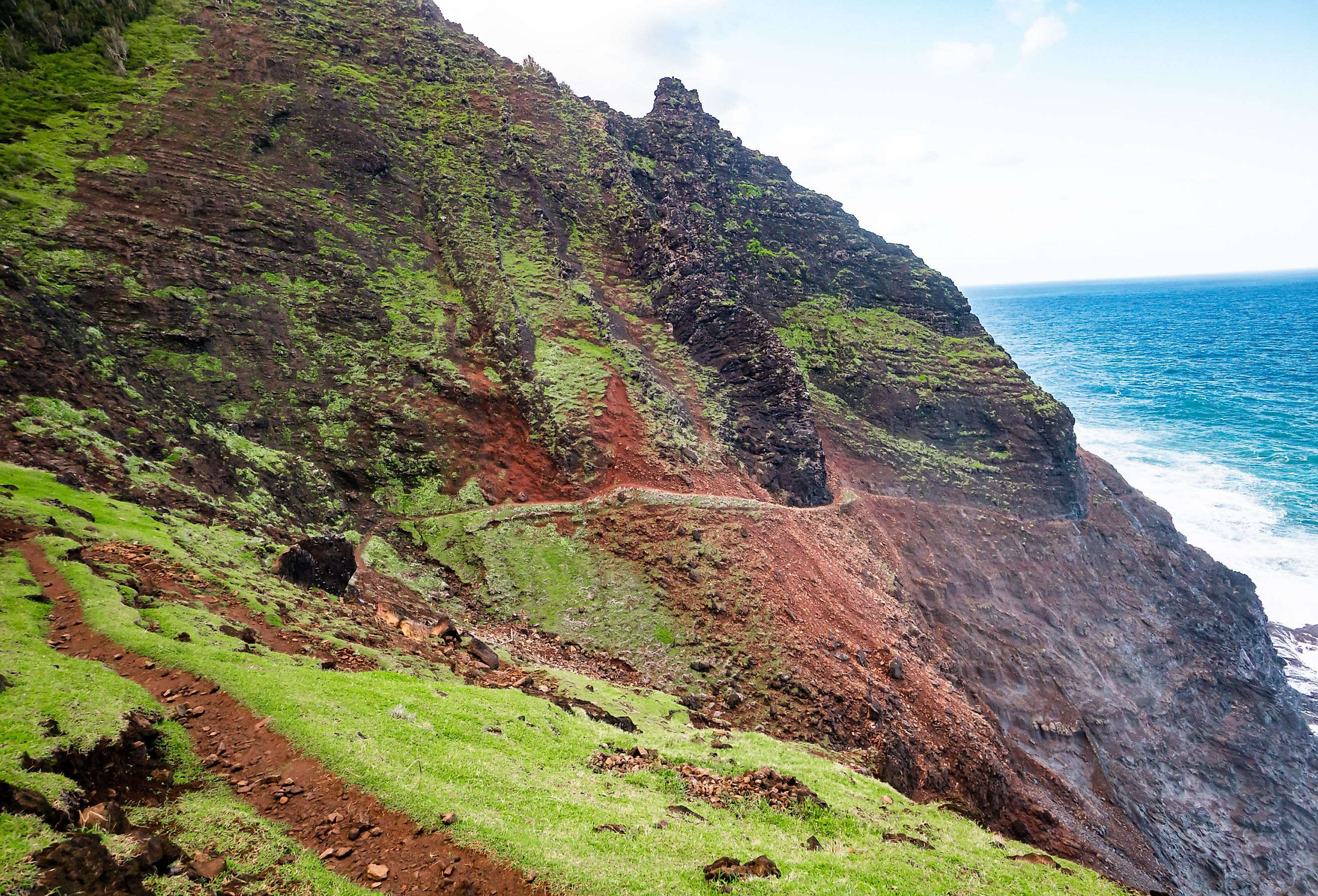 Hiking along the Kalalau Trail in Kauai, Hawaii.