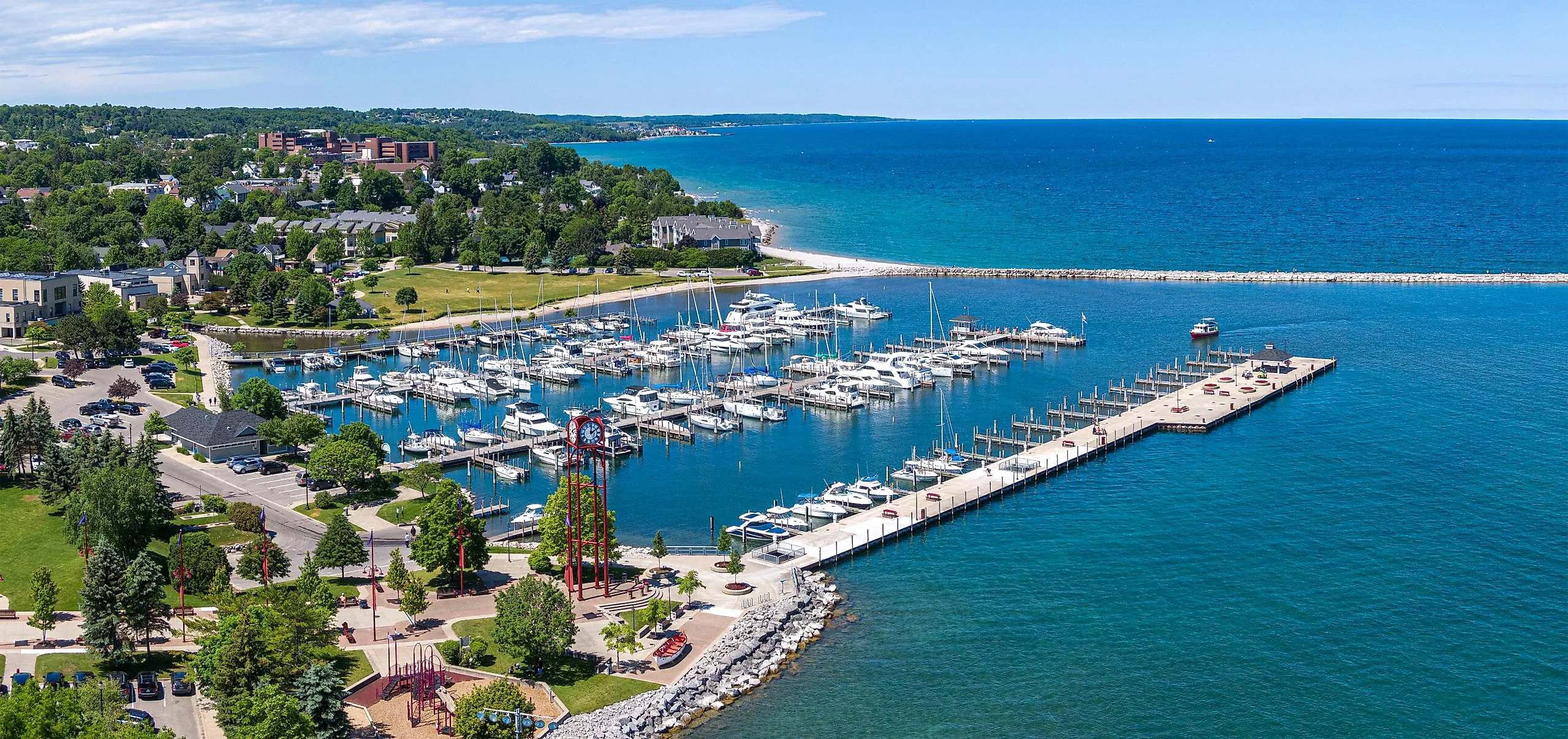 Aerial view of the Waterfront Park in Petoskey, Michigan.
