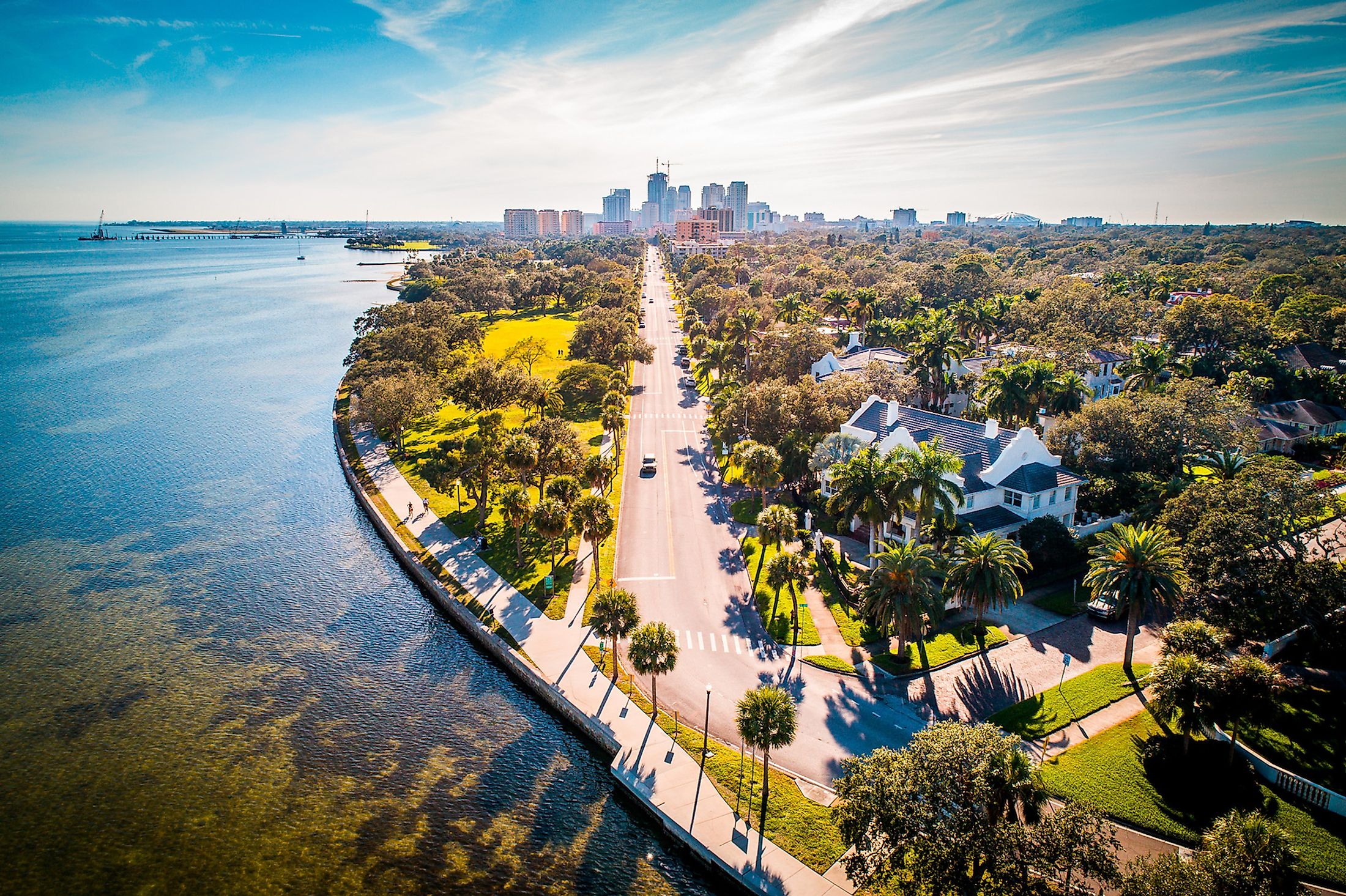 The scenic road where ocean meets city in Downtown Saint Petersburg, Florida.