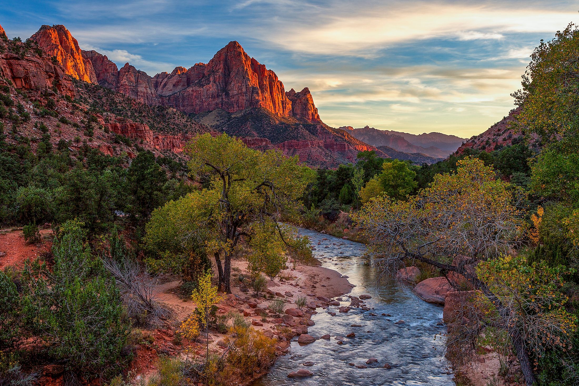 Watchman Mountain and Virgin River in Zion National Park.