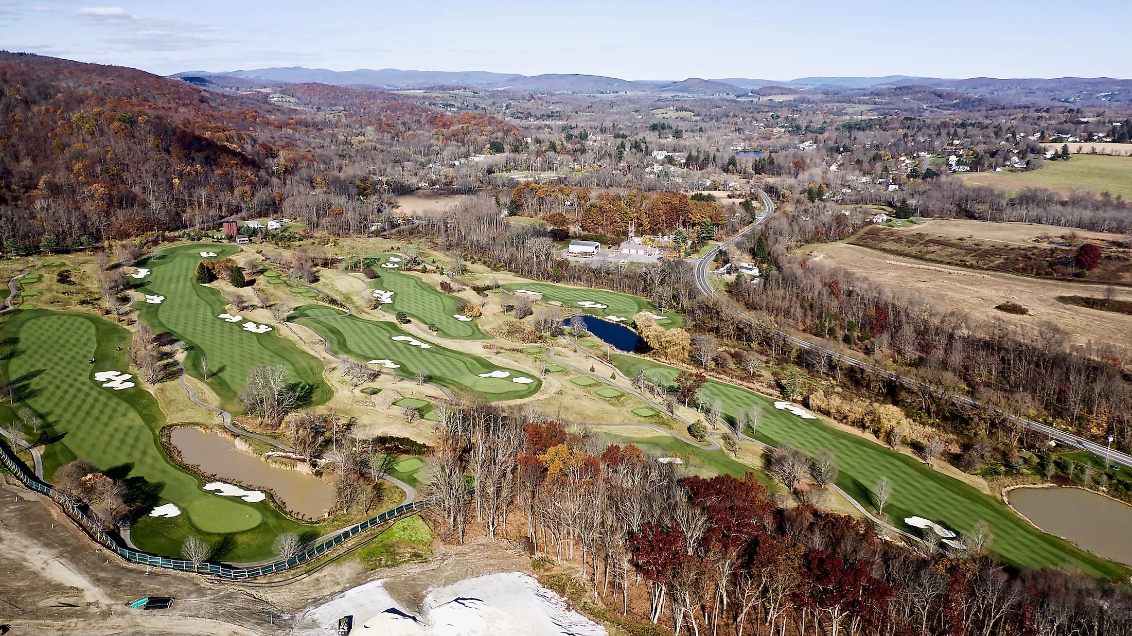 Aerial shot of a golf course in Amenia, New York.