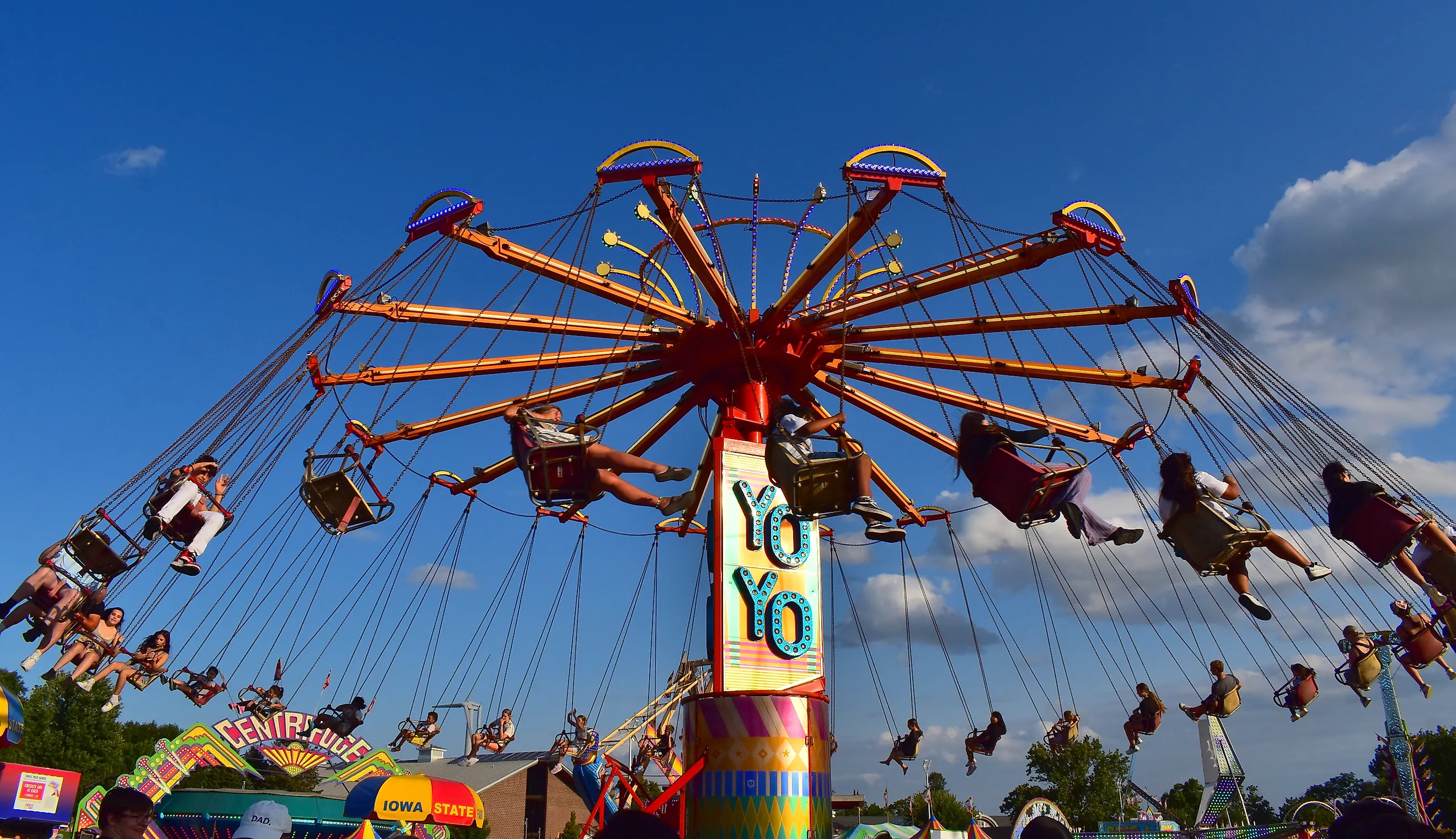 Visitors take a ride on the YoYo at the Iowa State Fair in Des Moines. Editorial credit: Ganeshkumar Durai / Shutterstock.com
