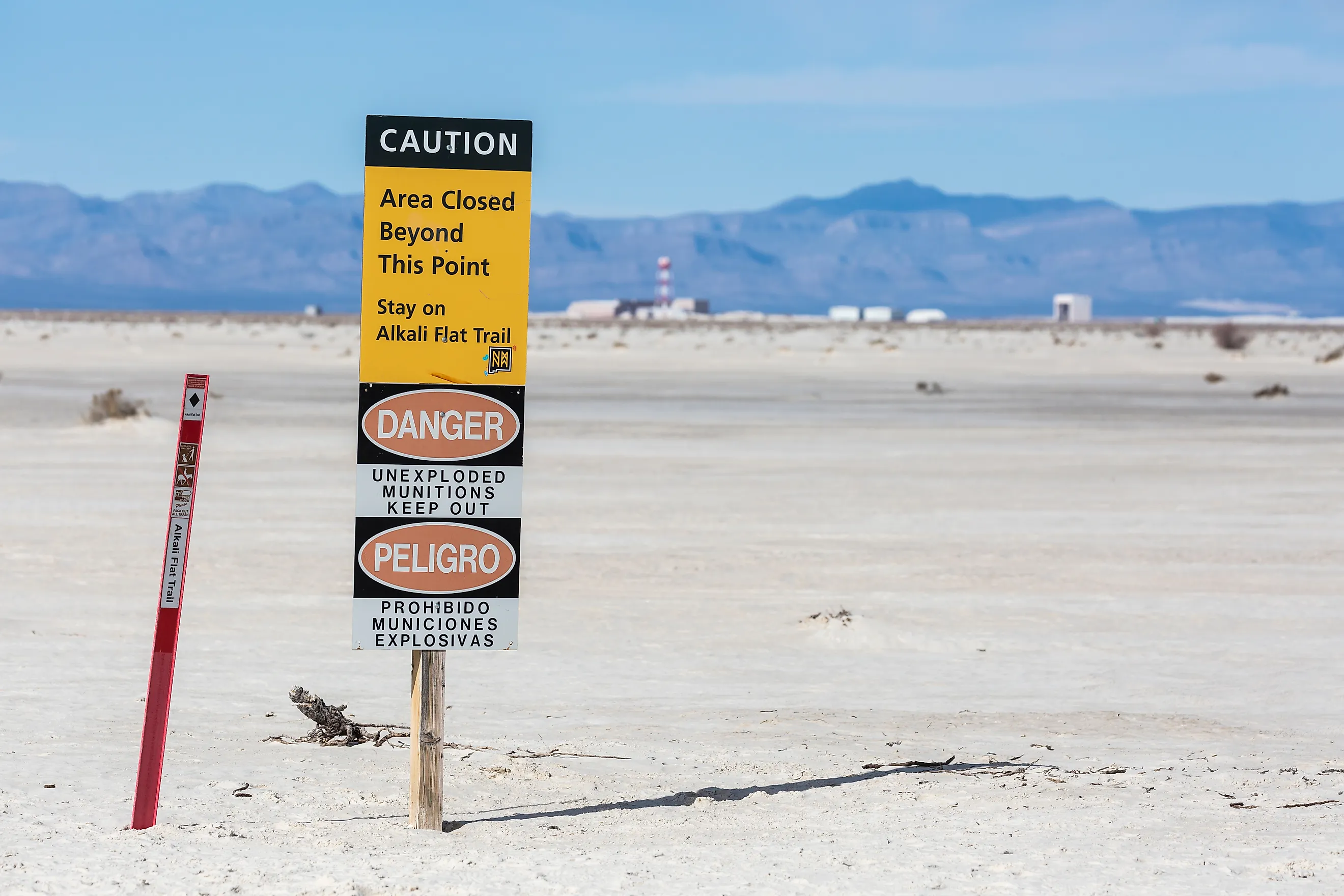 A warning sign in White Sands National Park keeping hikers away from a missile test range in New Mexico.