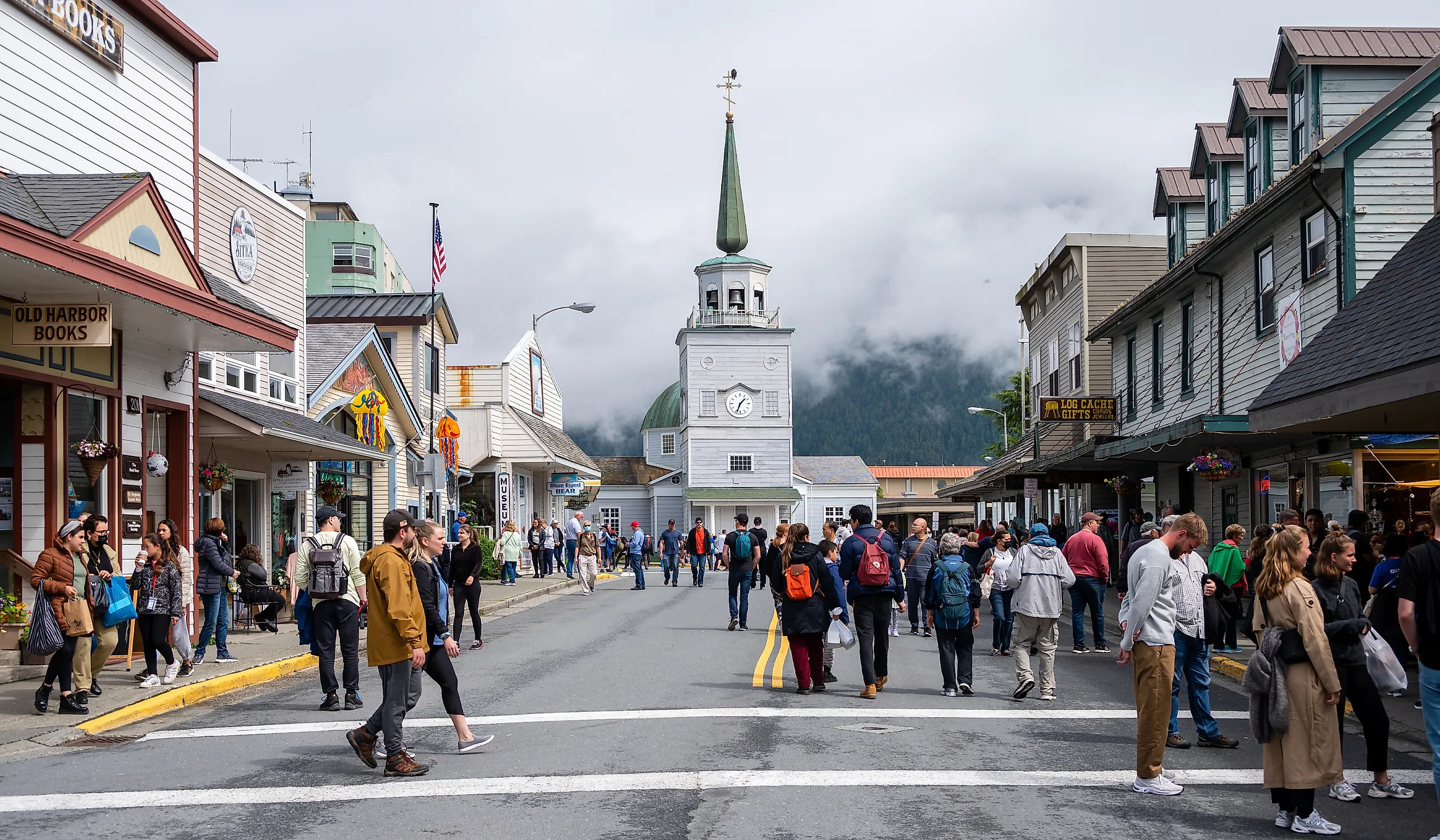 Historic Main Street in Sitka, Alaska. 