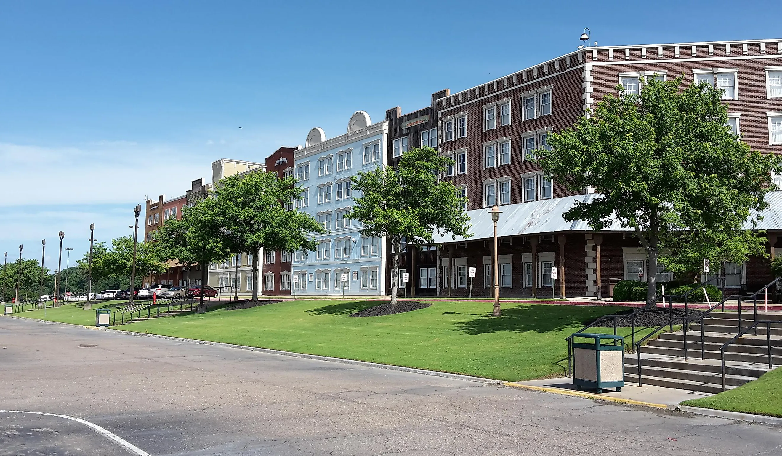 Facade of old buildings in Tunica, Mississippi.