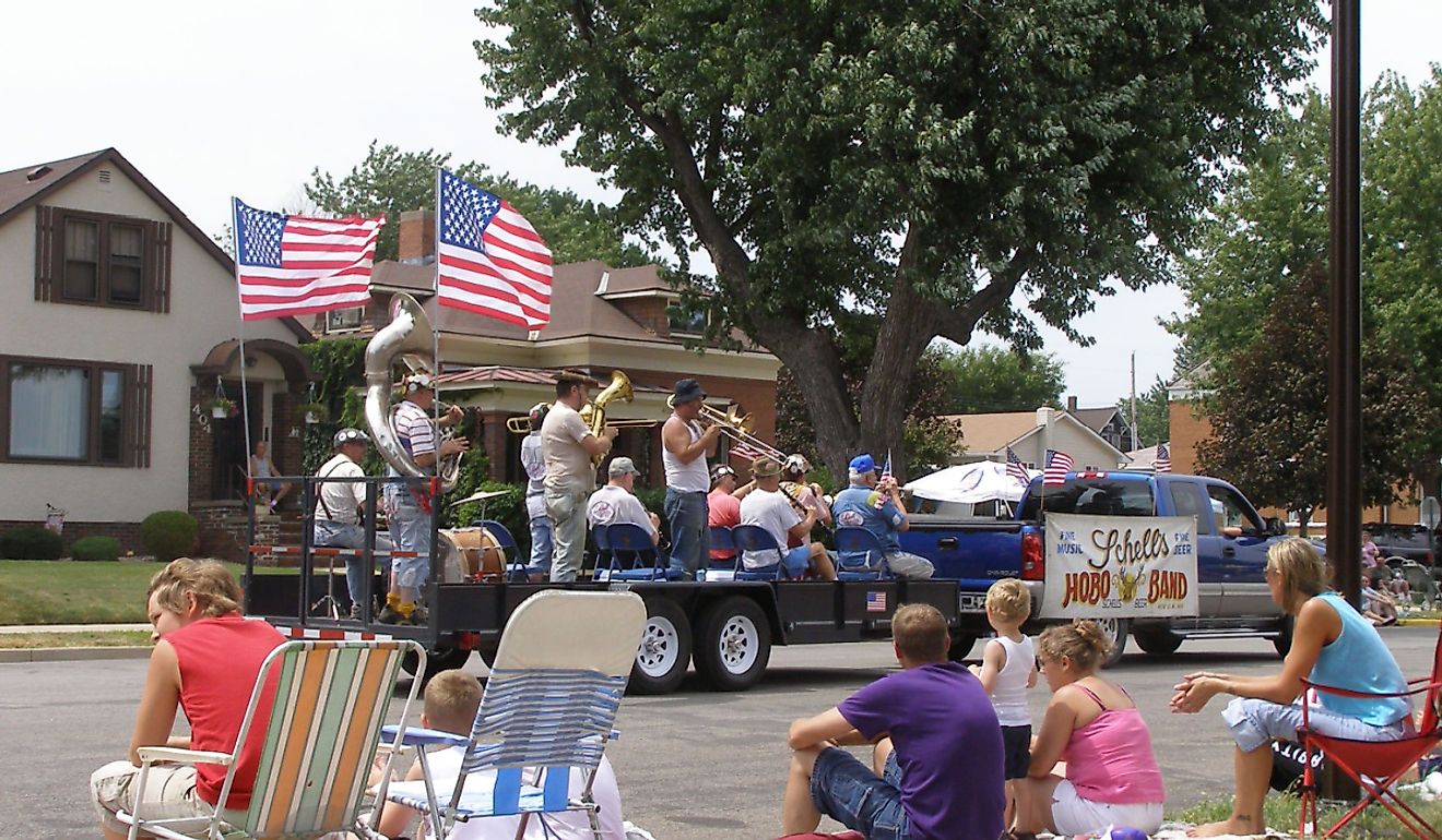 Schells Hobo band in Bavarian Blast Parade in New Ulm, Minnesota. Image credit Michele M Vogel via Shutterstock