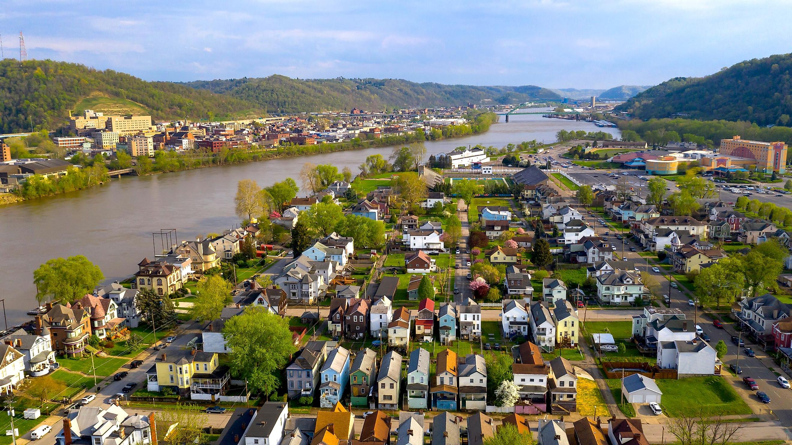 Aerial view of the picturesque town of Wheeling.