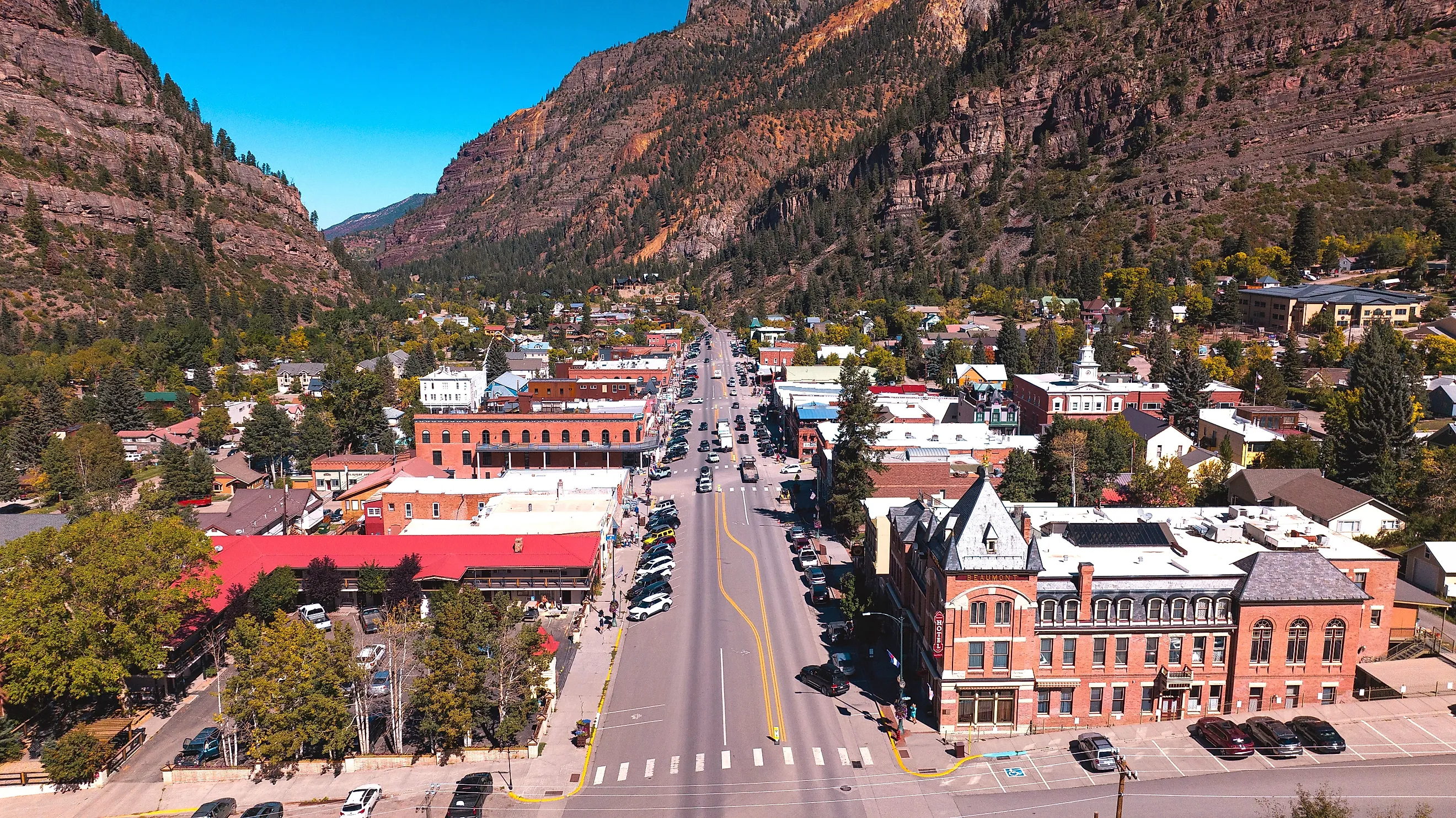 Aerial view of the historic town of Ouray, Colorado.