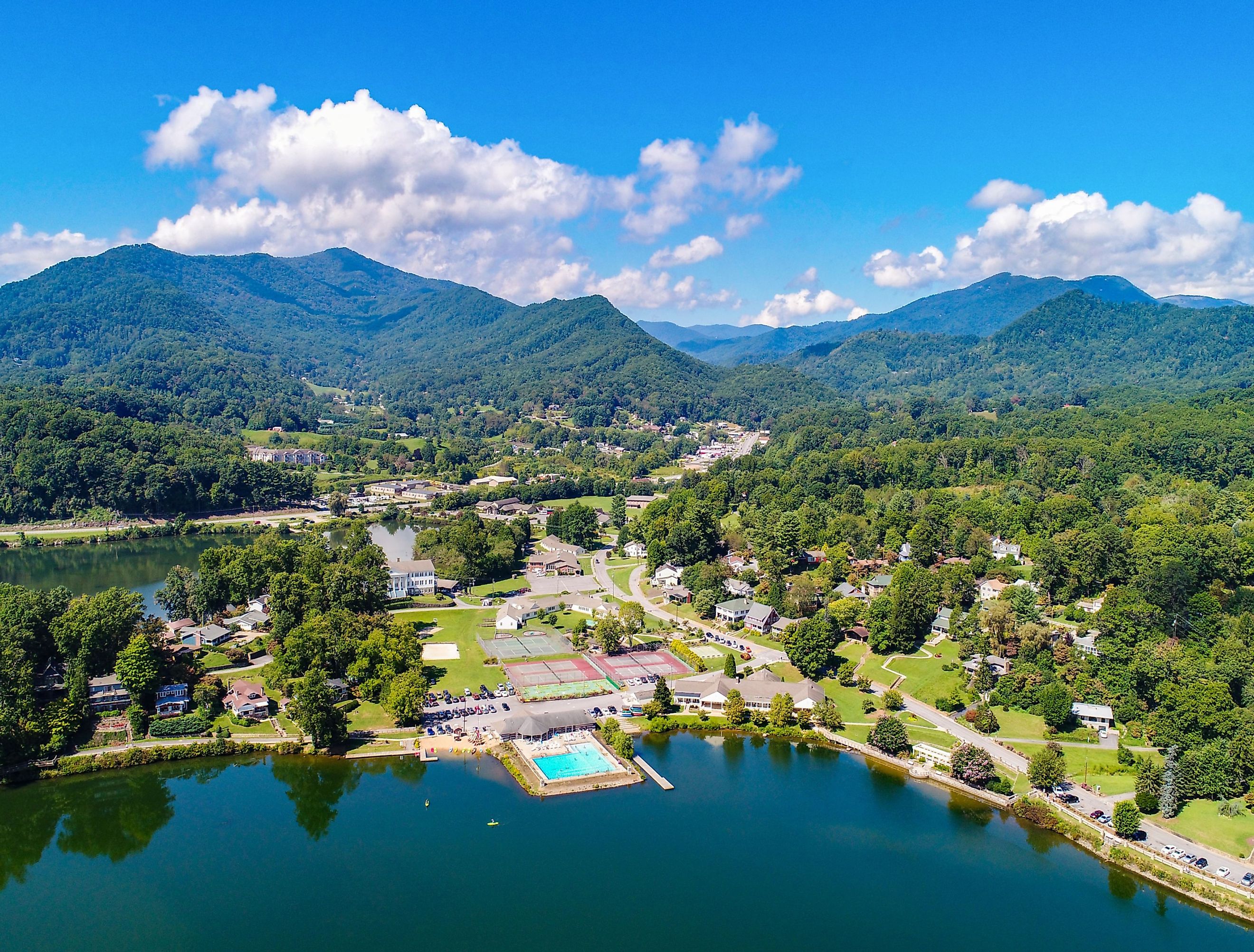 Aerial of Lake Junaluska near Waynesville and Maggie Valley North Carolina