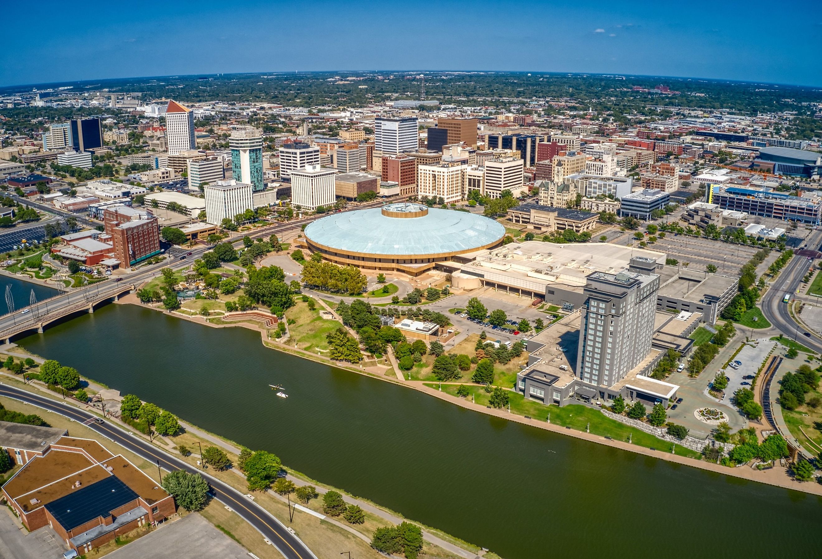 Aerial view of the downtown of Wichita, Kansas.