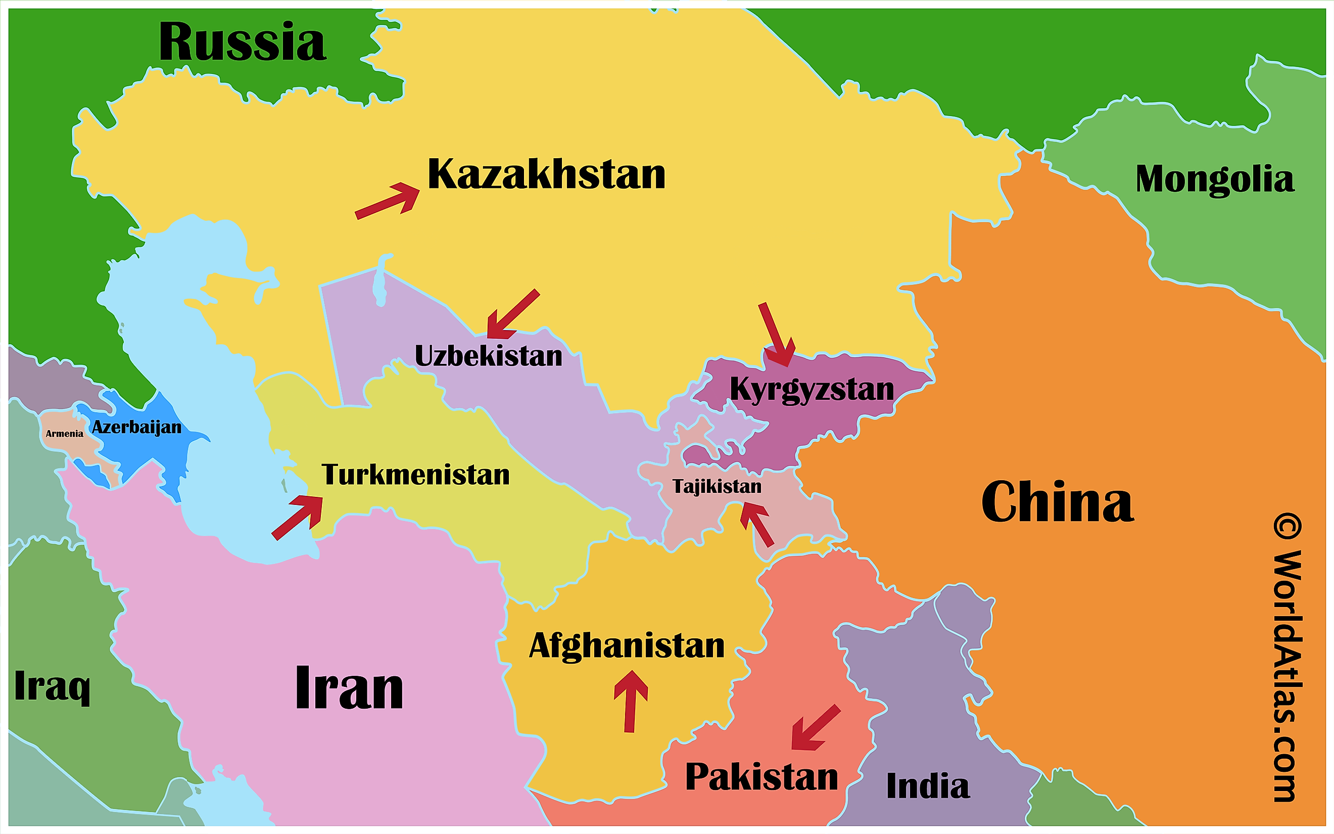 A map showing the locations of the stan countries