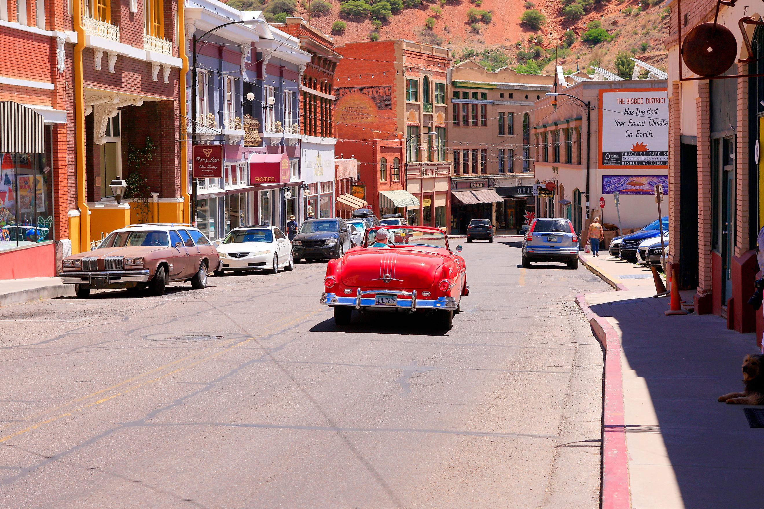 Businesses on Main Street also called Tombstone Canyon Road in the thriving heart of downtown historic Bisbee, AZ