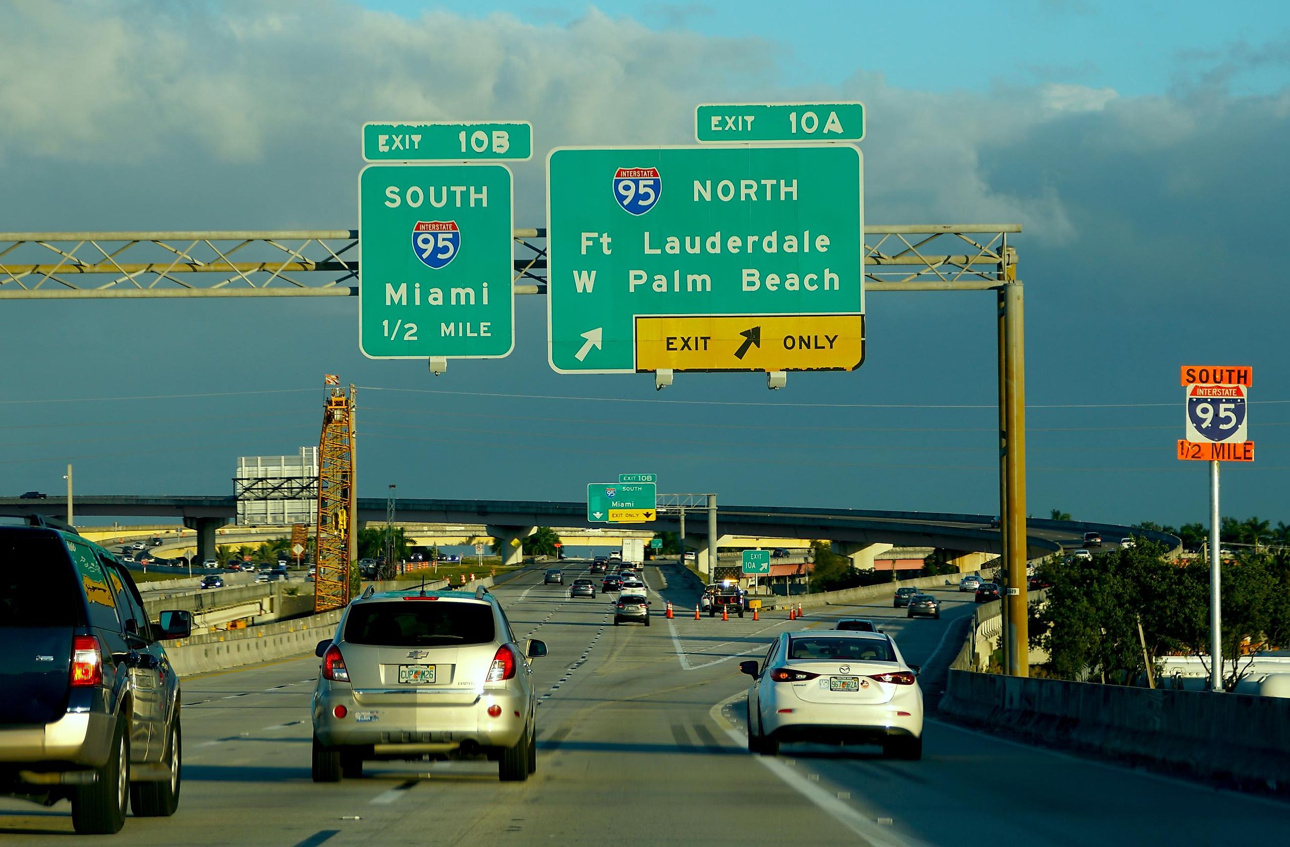 The view of the traffic on Interstate 95 splits towards Miami, Fort Lauderdale and West Palm Beach