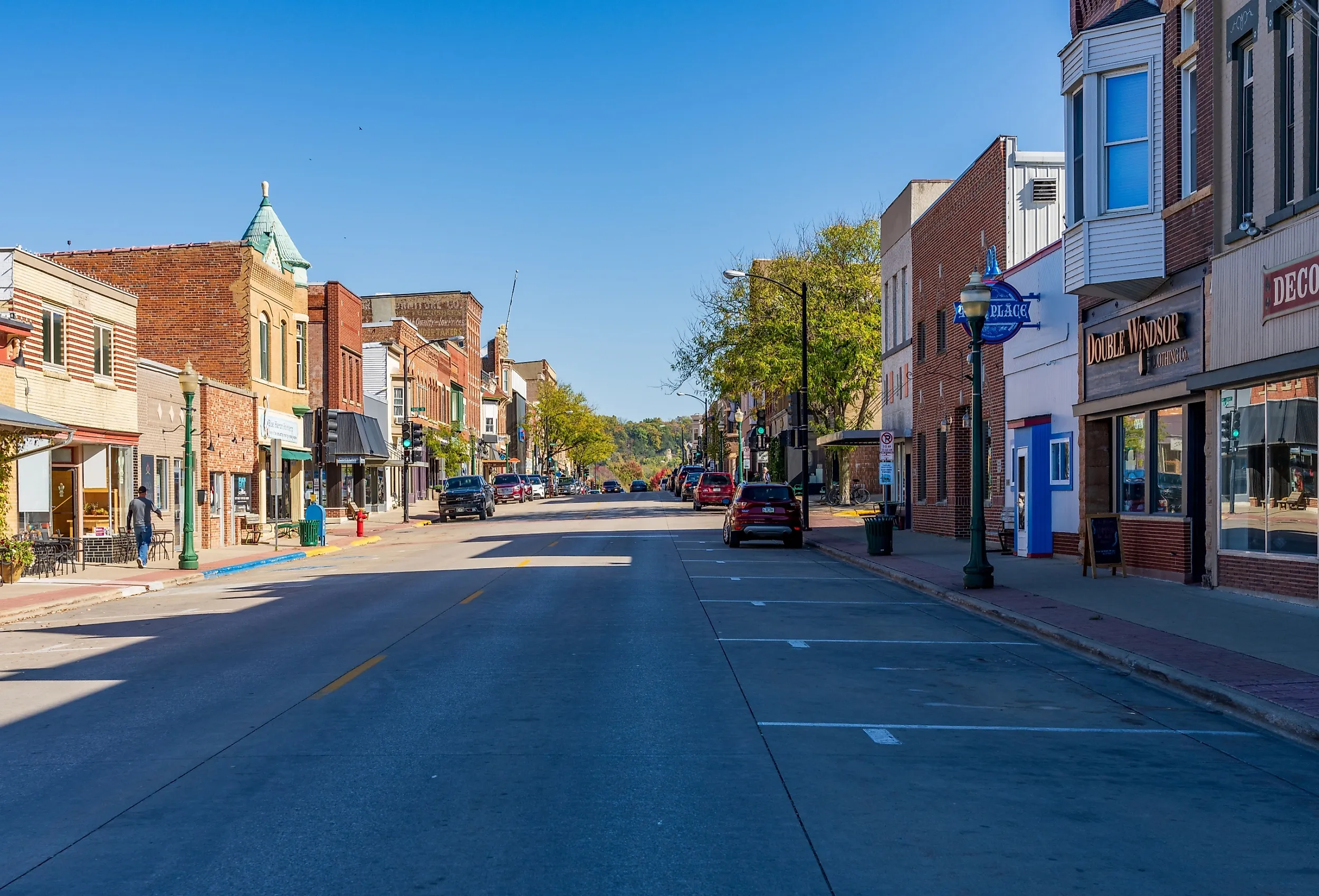 Shops and stores on W Water Street in Decorah, Iowa. Image credit: Steve Heap via Shutterstock.
