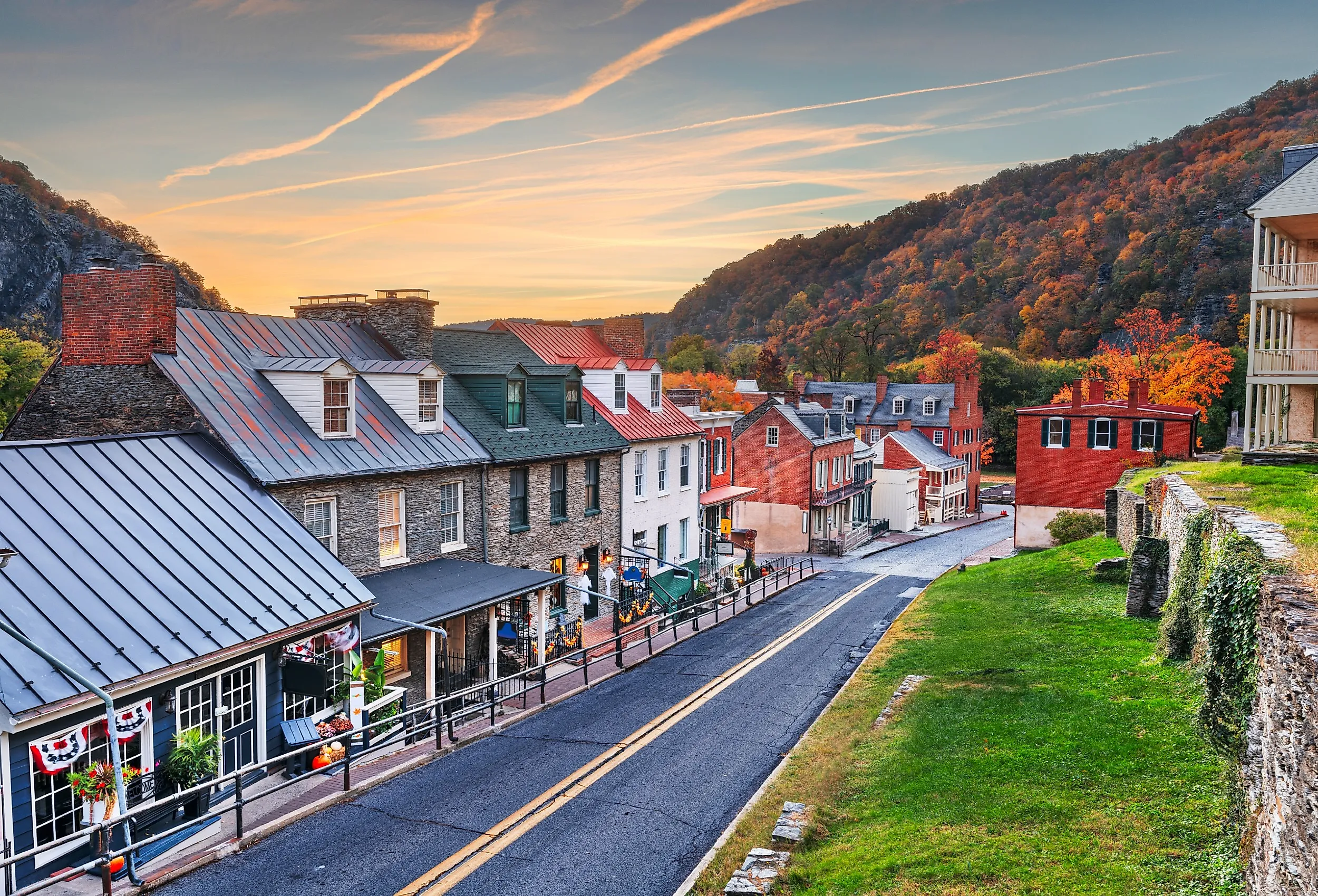 Overlooking a historic downtown street in Harpers Ferry, West Virginia.