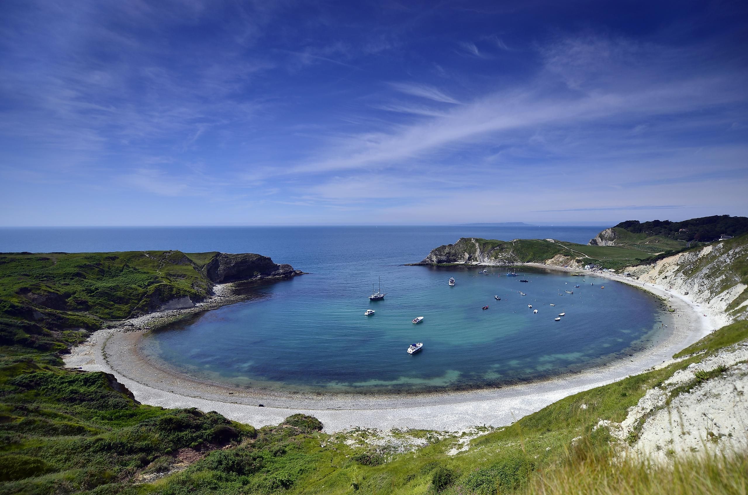 Lulworth Cove, an example of a concordant coastline.