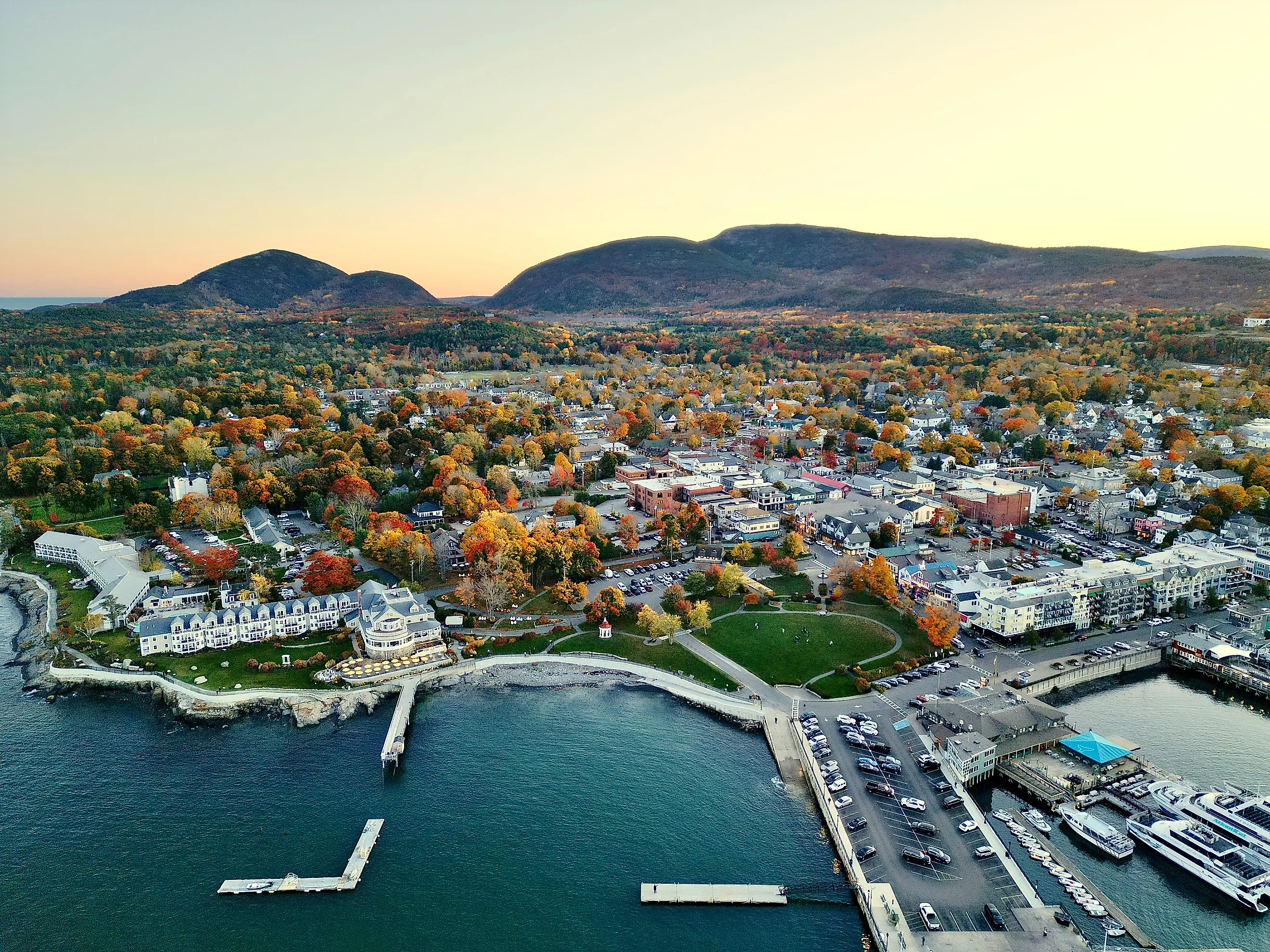 Aerial view of Bar Harbor, Maine.