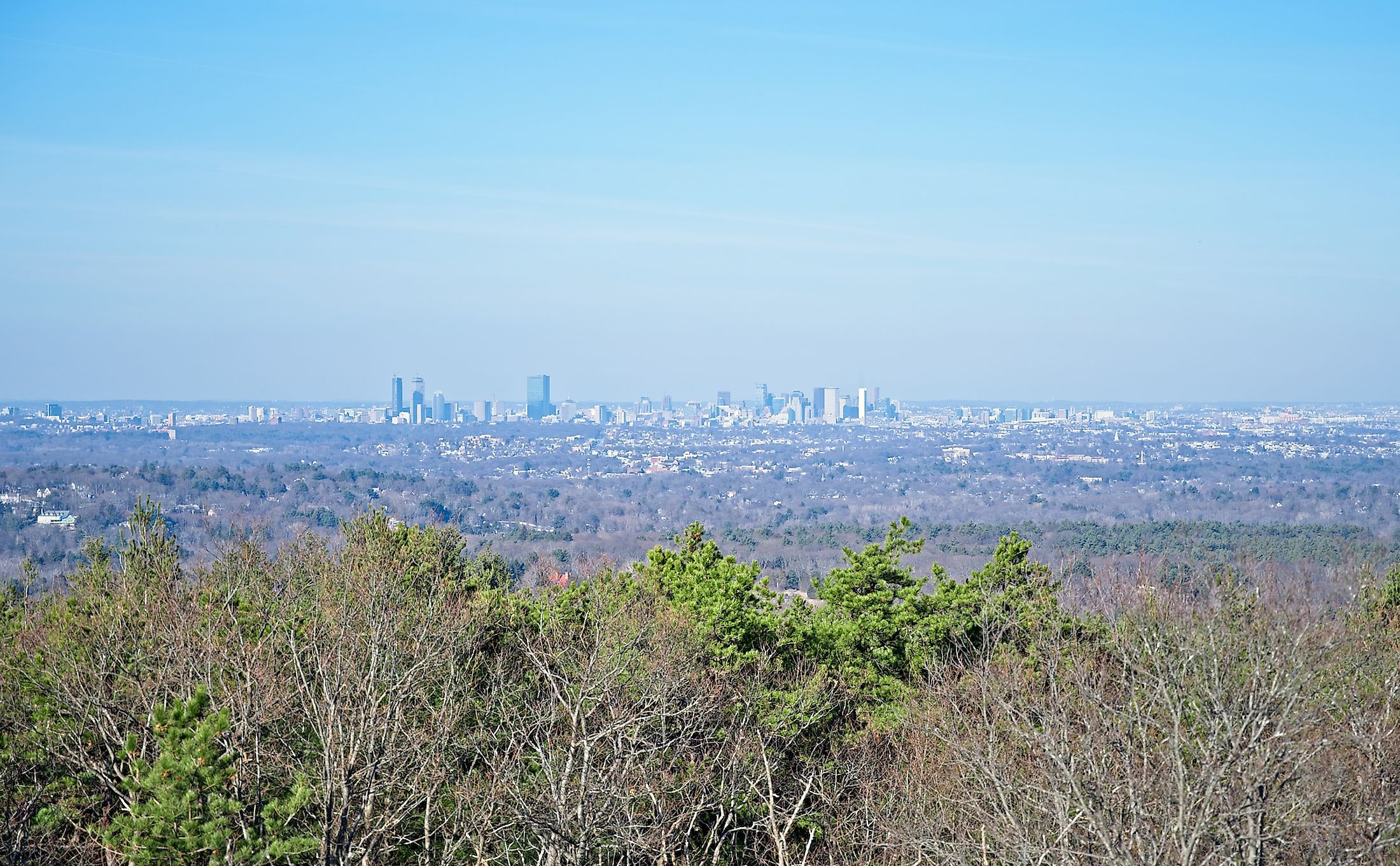 View of the Boston skyline from the top of Blue Hills Reservation.