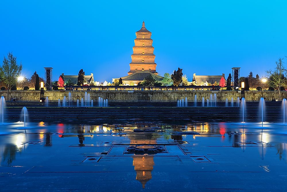 The leaning Giant Wild Goose Pagoda of Xi'an, China.