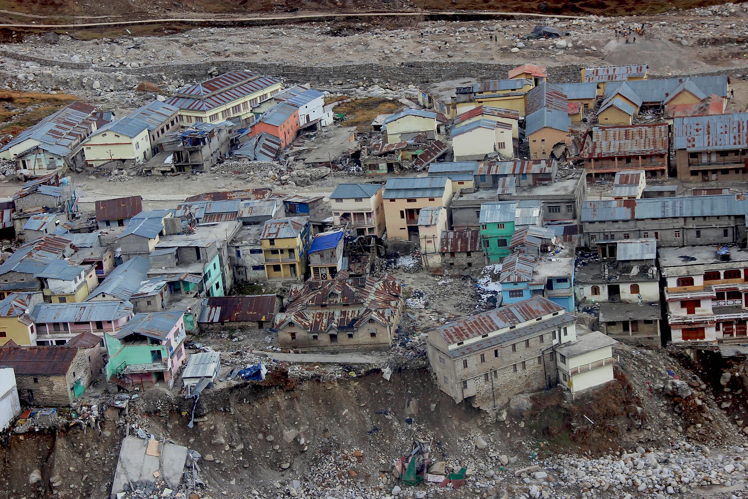 Kedarnath temple aerial view after Kedarnath Disaster 2013. Heavy loss to people & property happened. Worst Disaster.landslide, flood, cloudburst in india