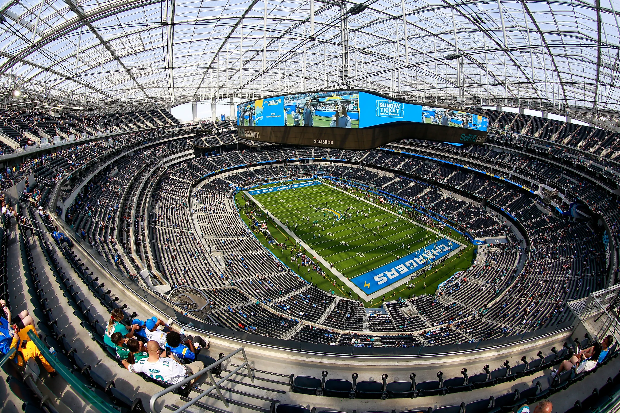 A general view of the SoFi Stadium prior to an NFL football game between the Miami Dolphins and the Los Angeles Chargers. Editorial credit: Ringo Chiu / Shutterstock.com