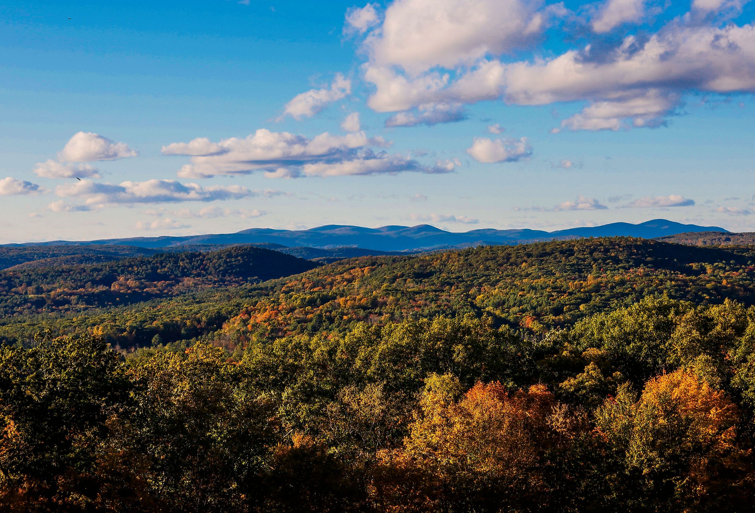 The Berkshire Hills seen from atop Mohawk Mountain with fall colors in Cornwall Connecticut. Image credit Alexanderstock23 via Shutterstock.