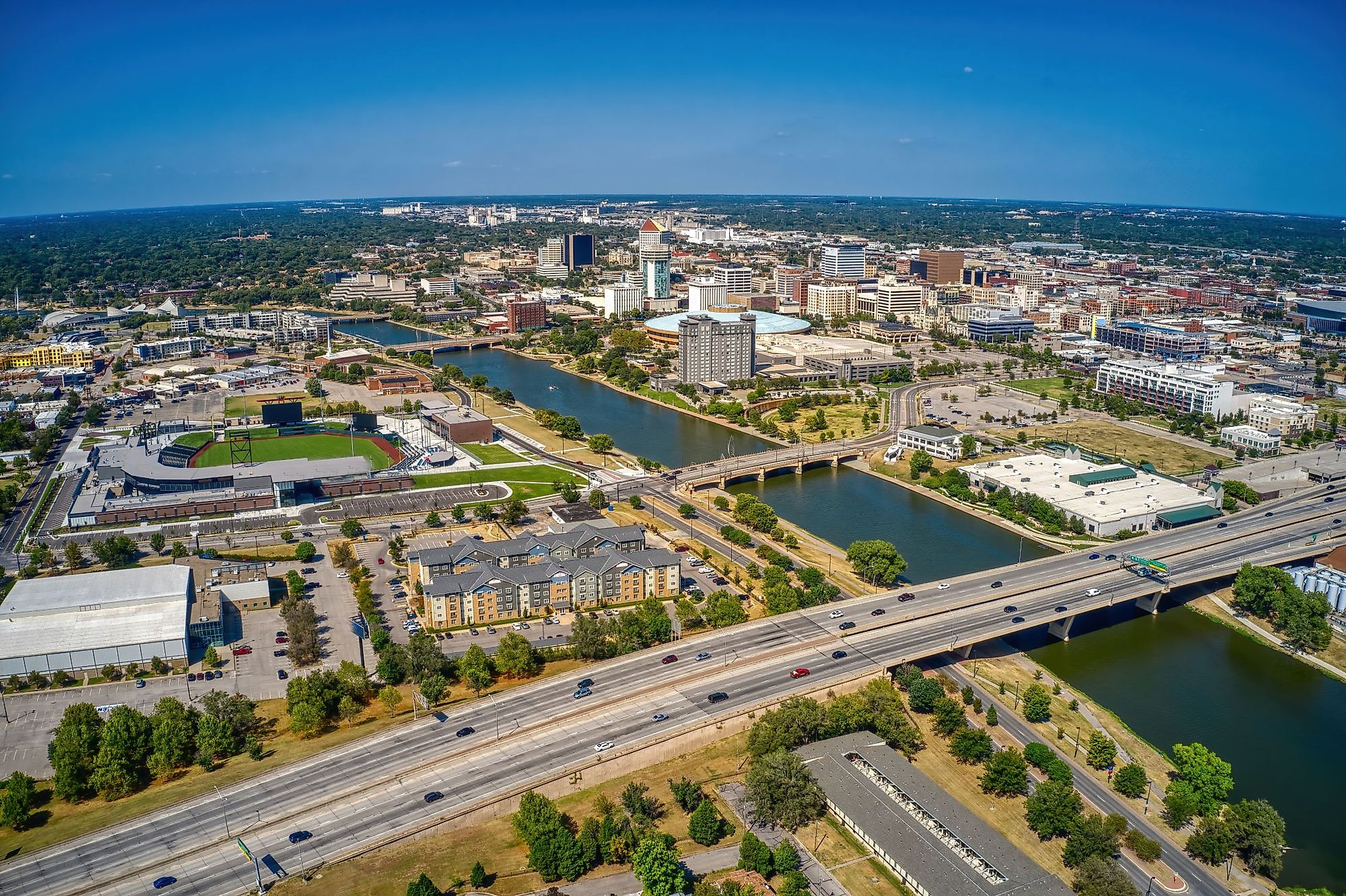 Aerial view of the population center of Wichita, Kansas.