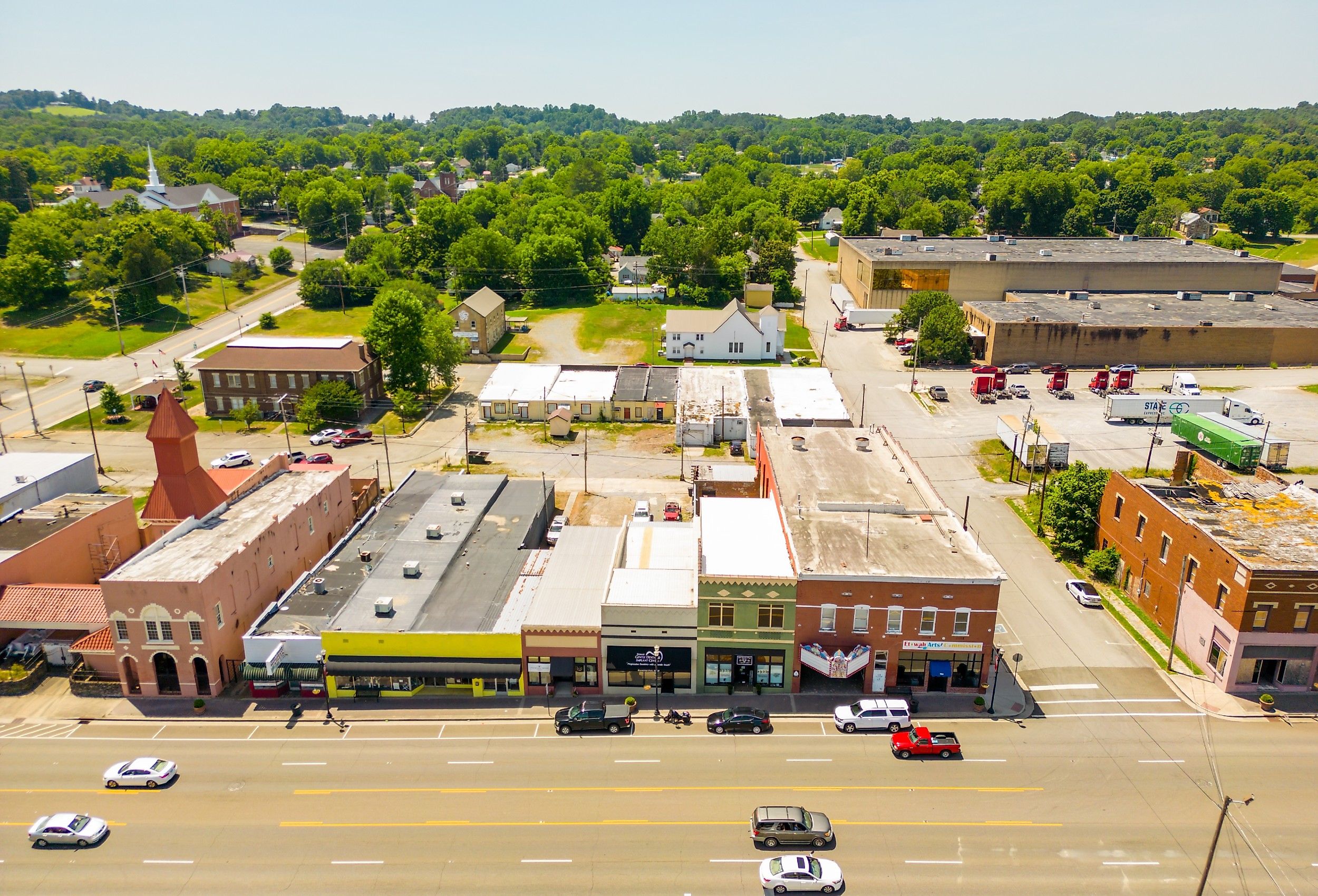 Aerial drone photo of Etowah, Tennessee. Image credit Felix Mizioznikov via Shutterstock