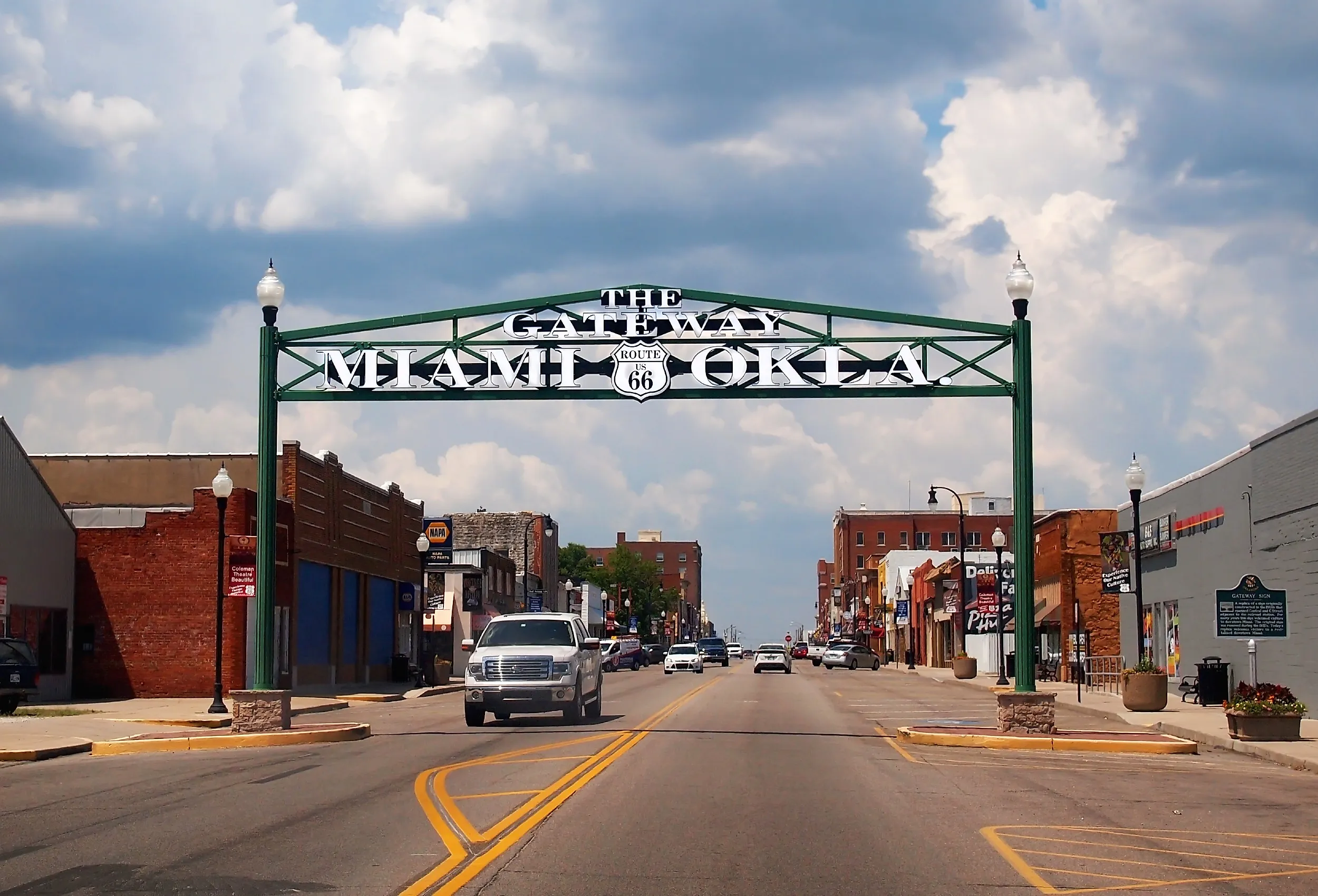 Route 66 entrance to the town of Miami, Oklahoma. Image credit duckeesue via Shutterstock
