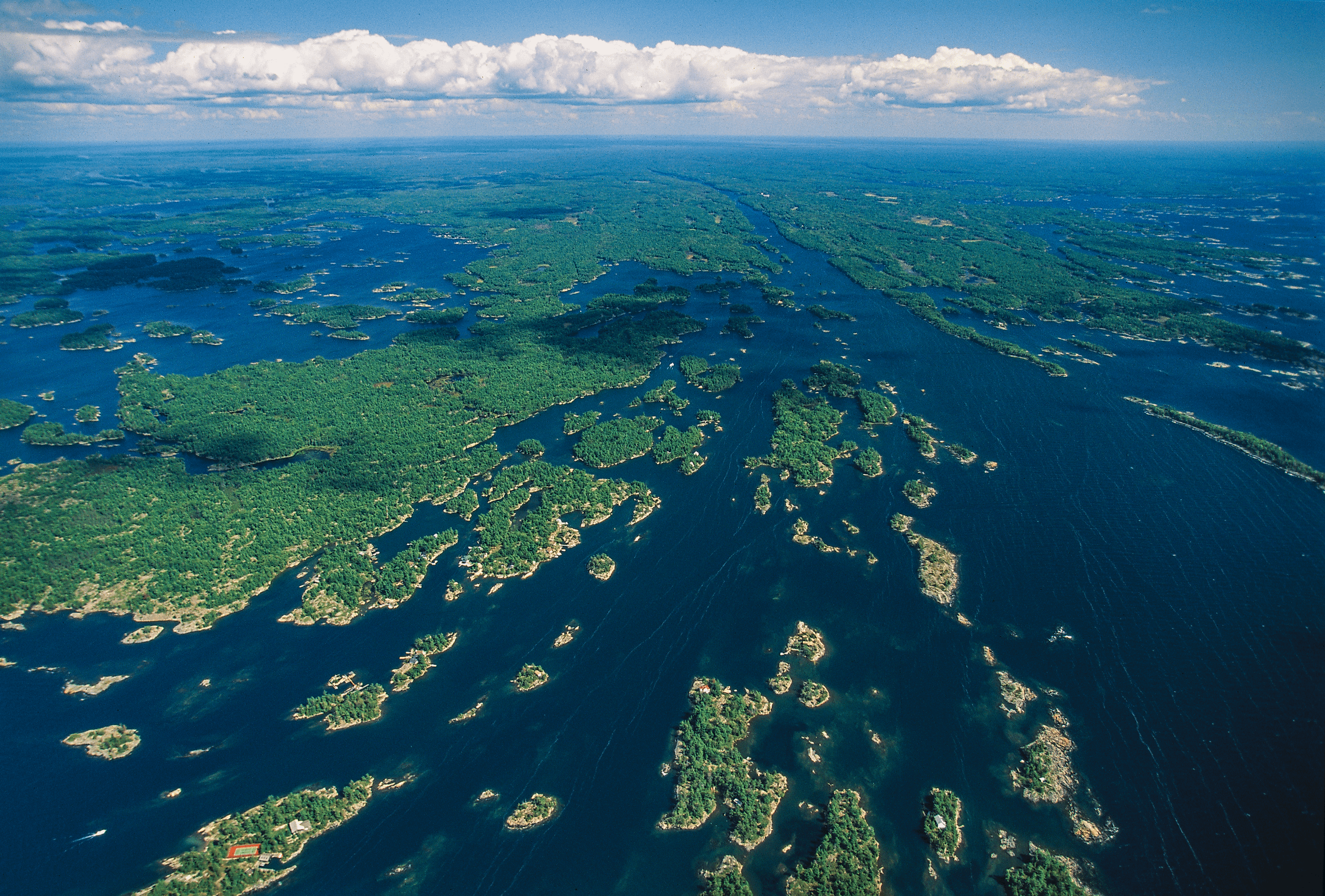 Aerial of islands of Georgian Bay, Ontario, Canada.