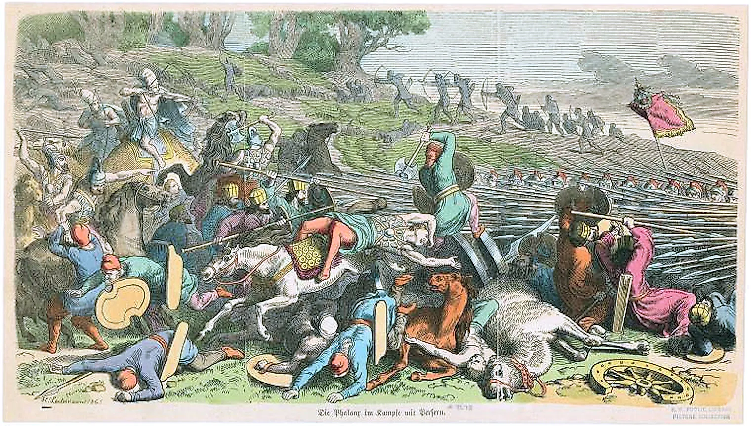 Greek phalanx against Achaemenid troops. Image credit: Wikimedia Commons (Public domain).