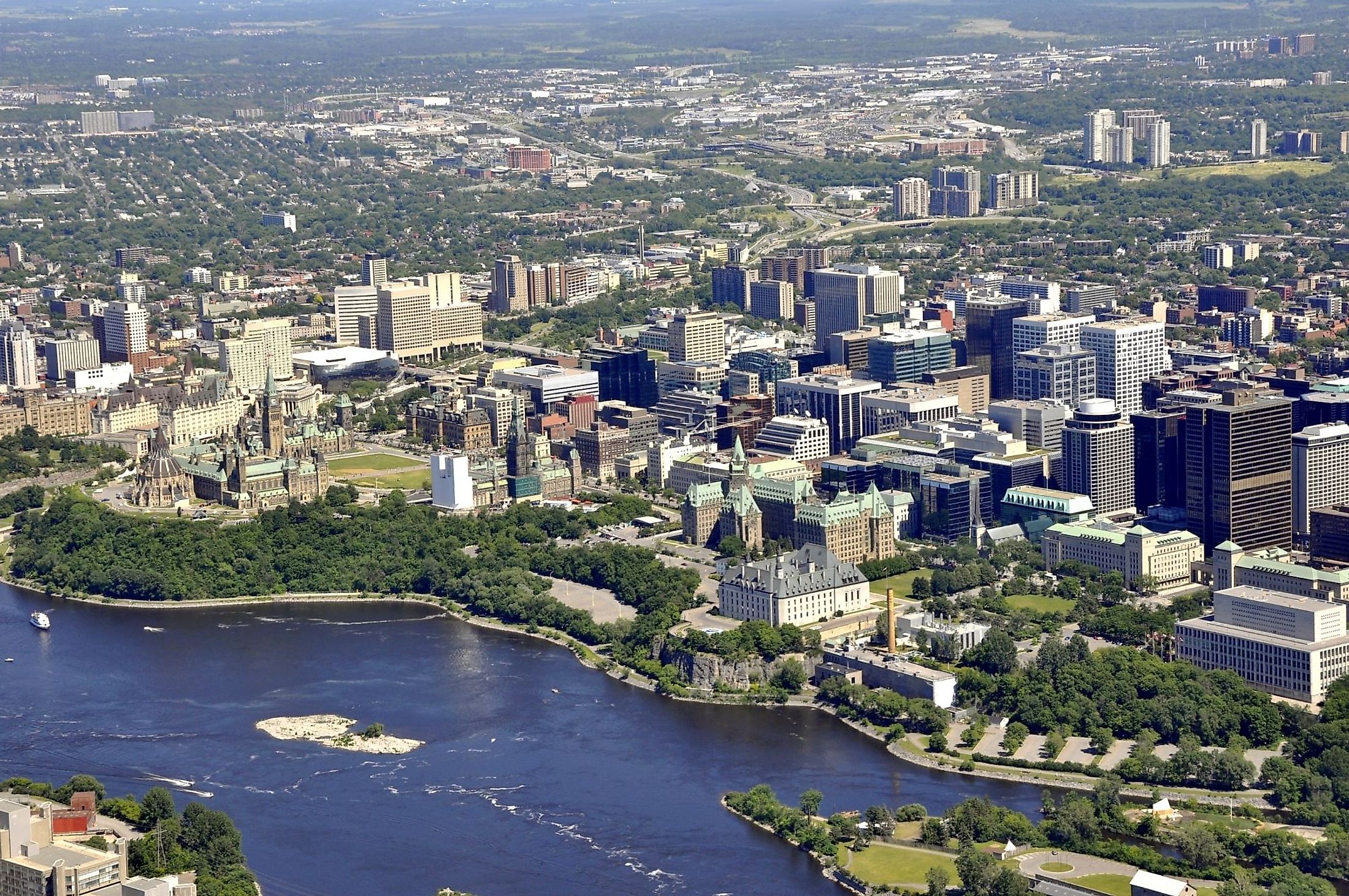 Aerial view of the skyline of downtown Ottawa, Canada. 