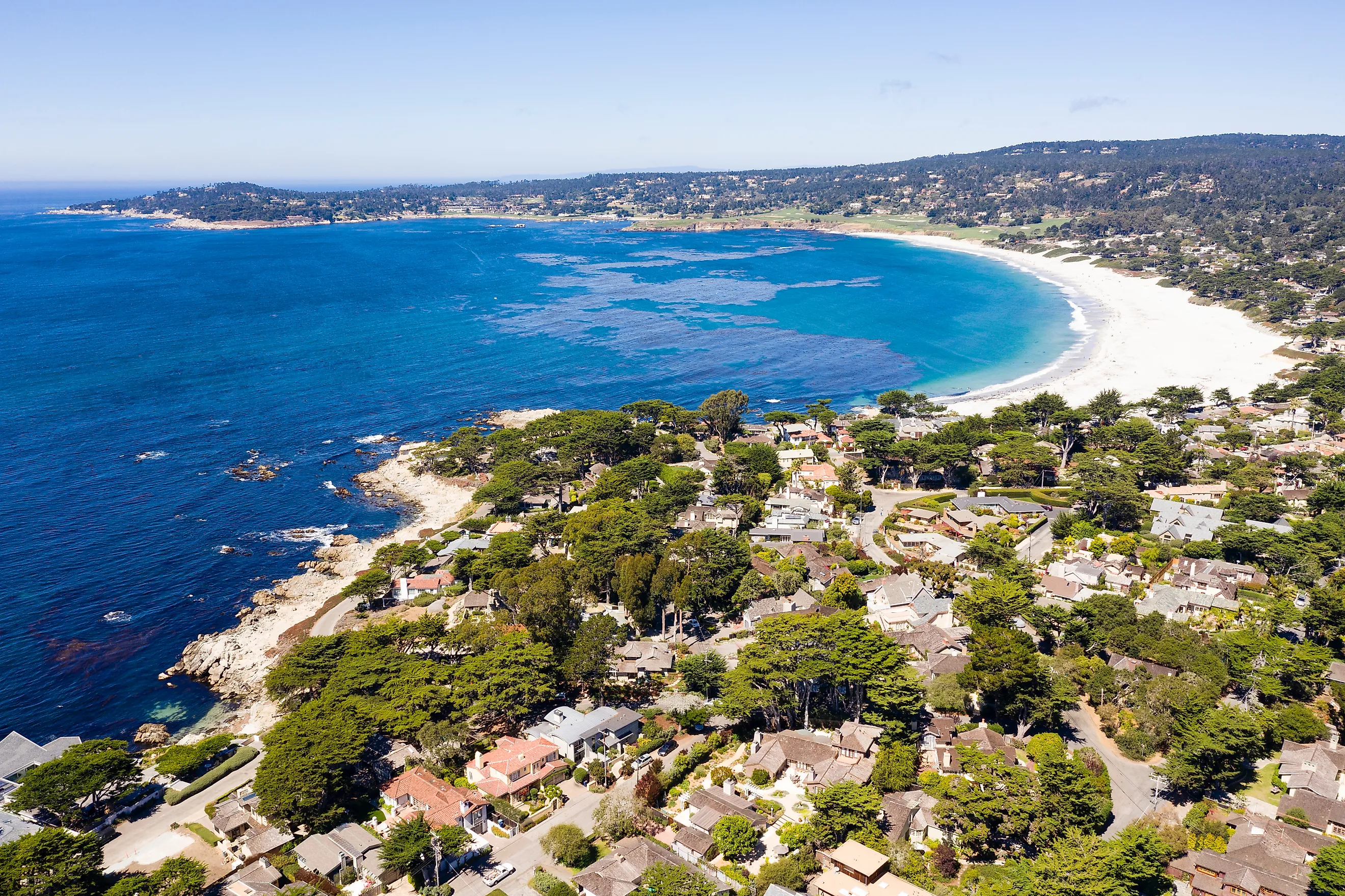 Aerial view of residential beach in Carmel-by-the-sea California