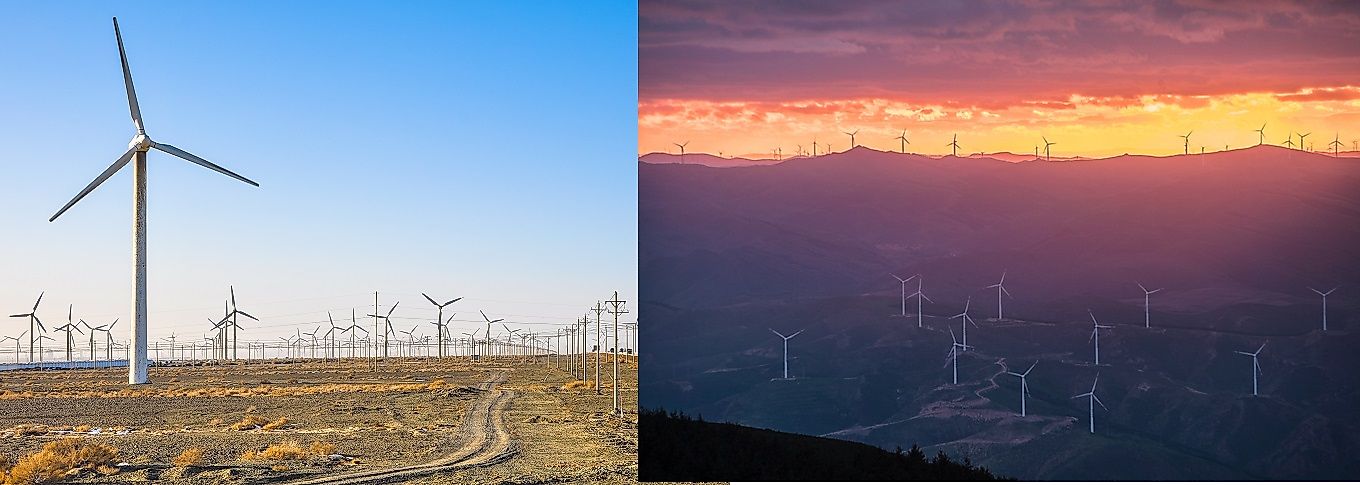 The turbines of these massive wind farms in the People's Republic of China stretch as far as the eye can see.