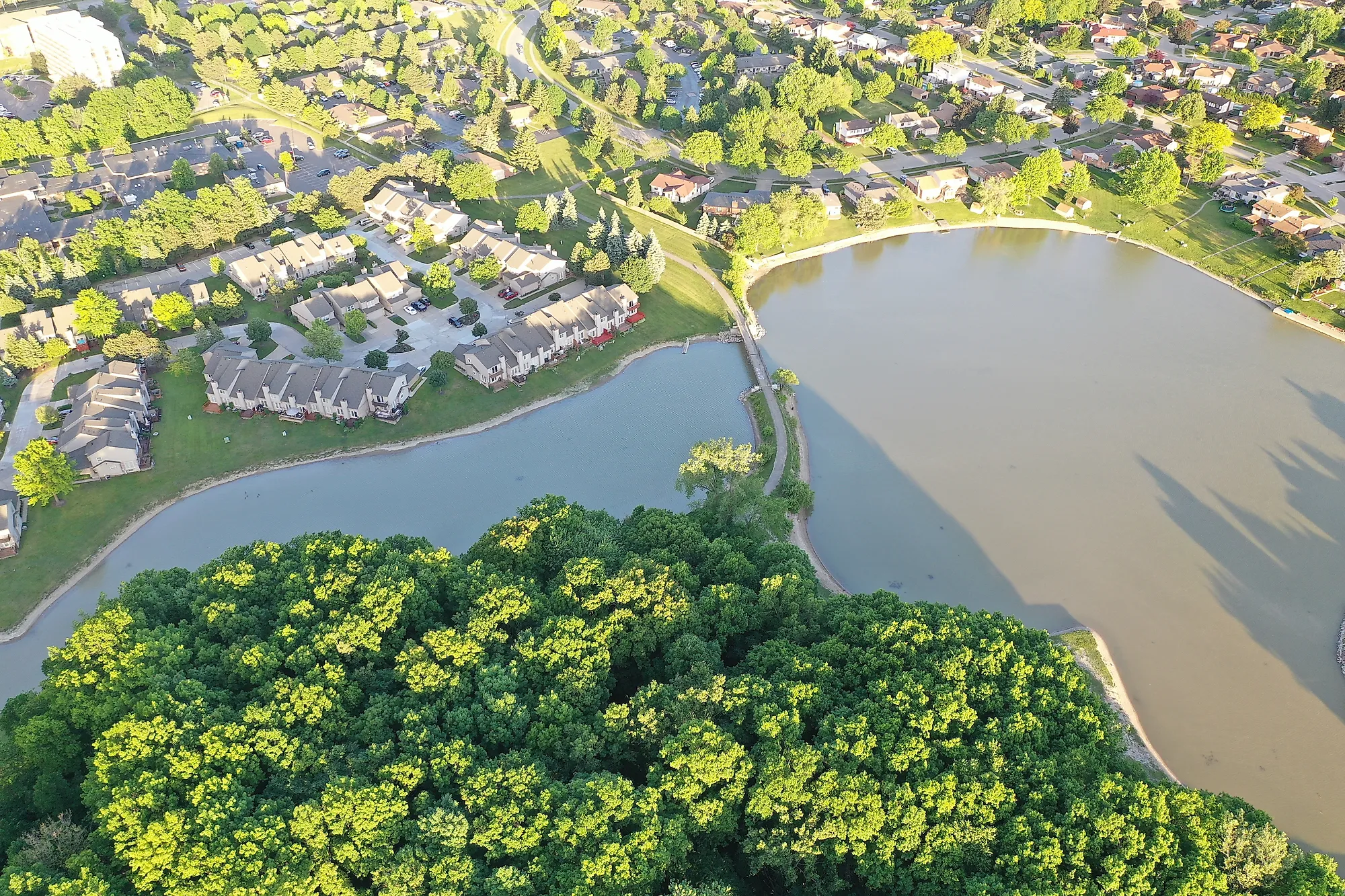 Aerial view of a peninsula located in Sterling Heights Michigan.