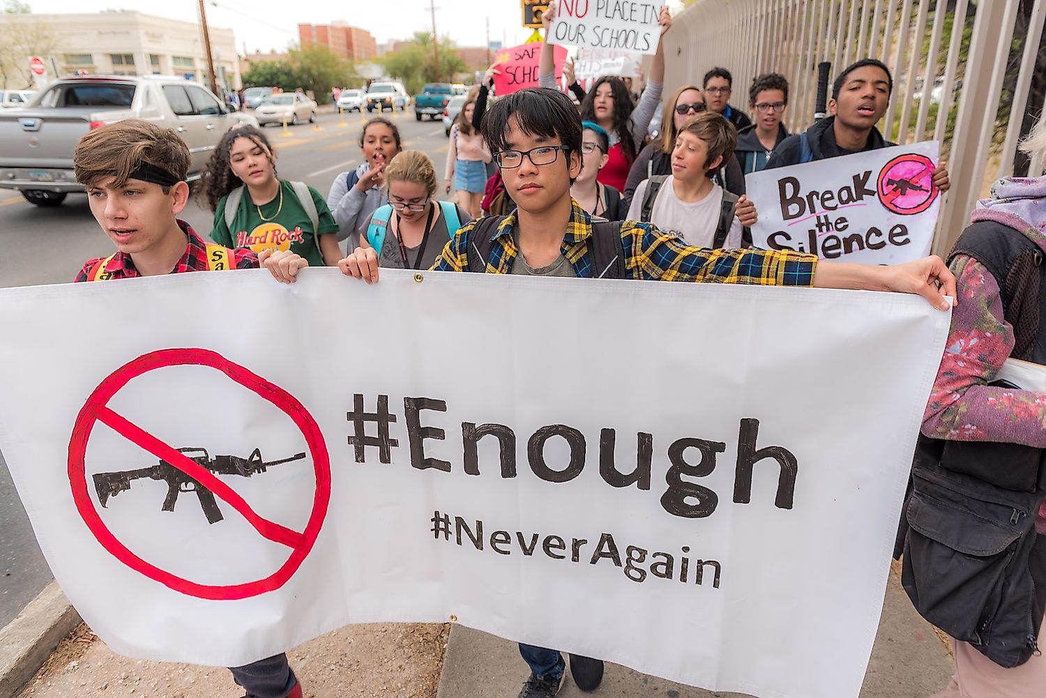 tudents at Tucson High Magnet School conduct a student walkout as part of the national #ENOUGH! walkout day. Image credit: Jeffrey J Snyder/Shutterstock.com