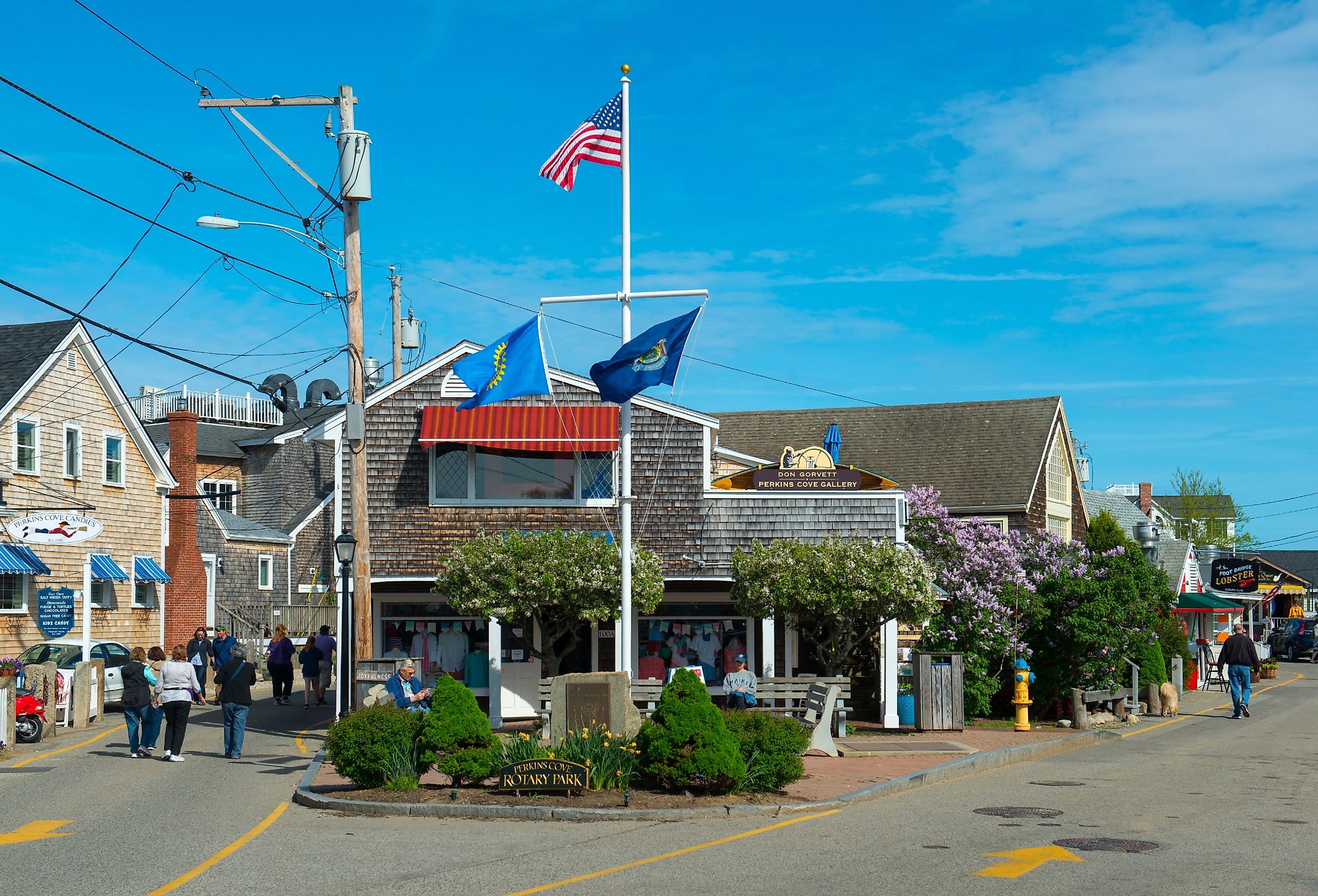 Historic buildings and shops in Perkins Cove in Ogunquit, Maine. Image credit Wangkun Jia via Shutterstock