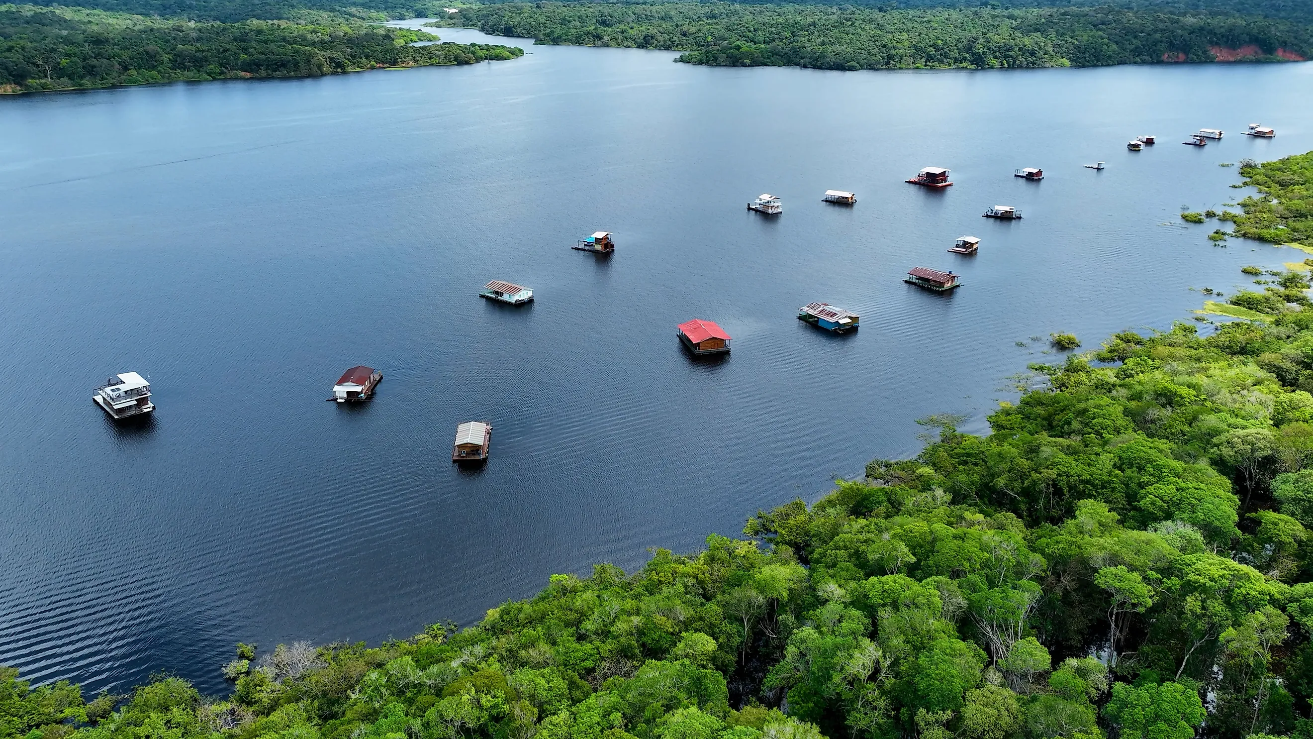 Floating restaurants of Amazon River at Amazon Forest.