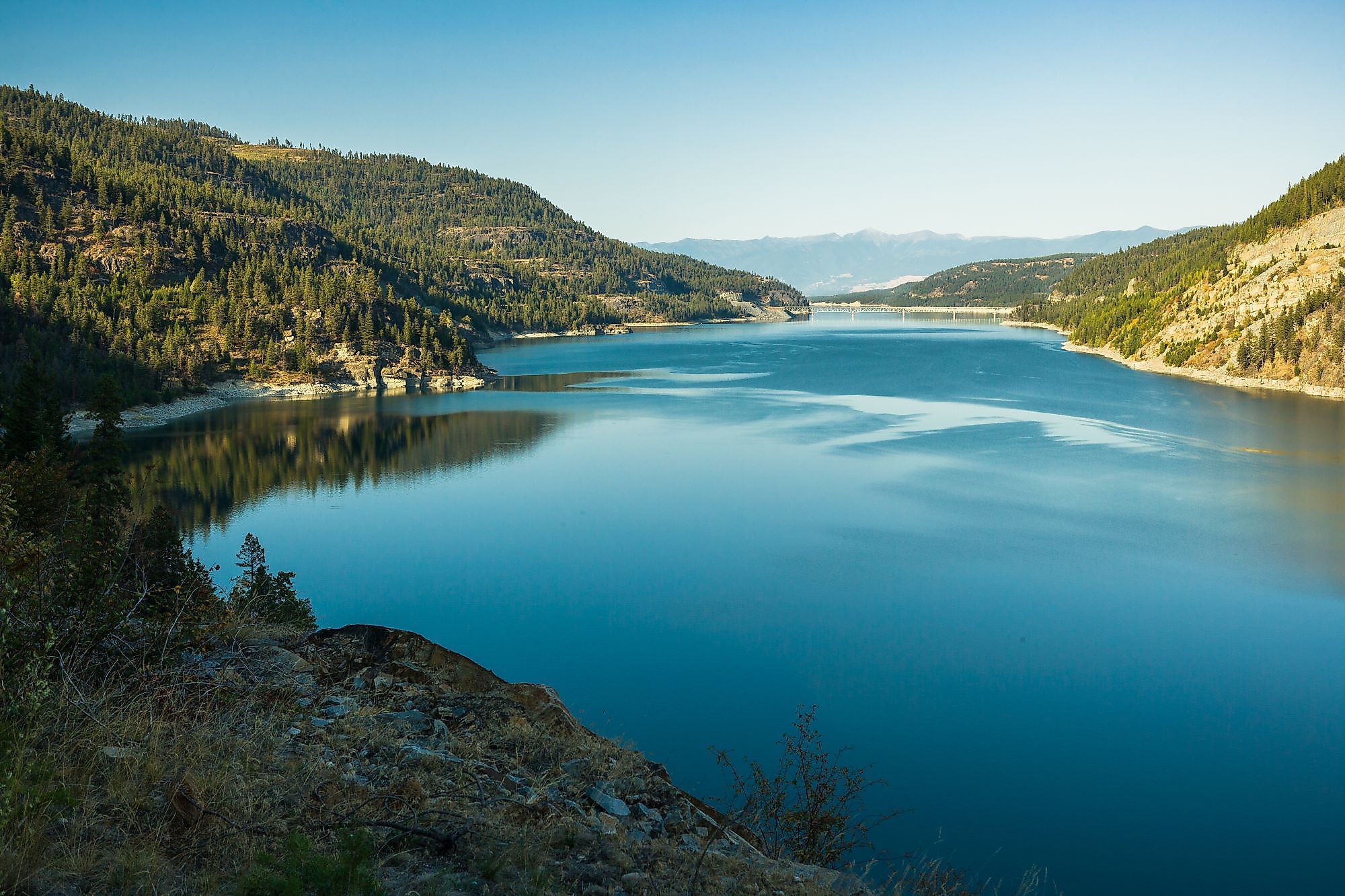 Lake Koocanusa with a bridge in Montana, United States