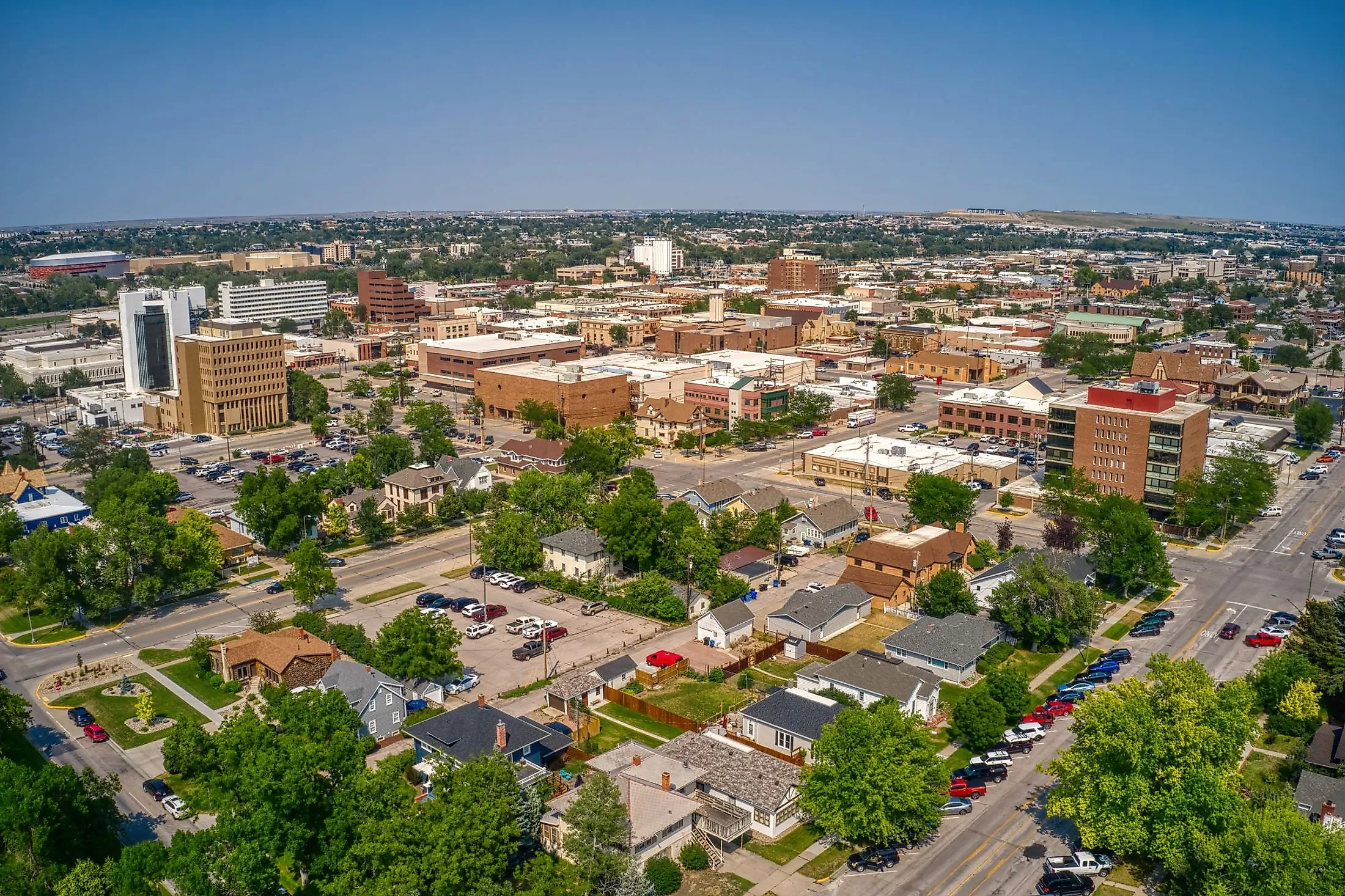 Aerial view of Rapid City, South Dakota in summer